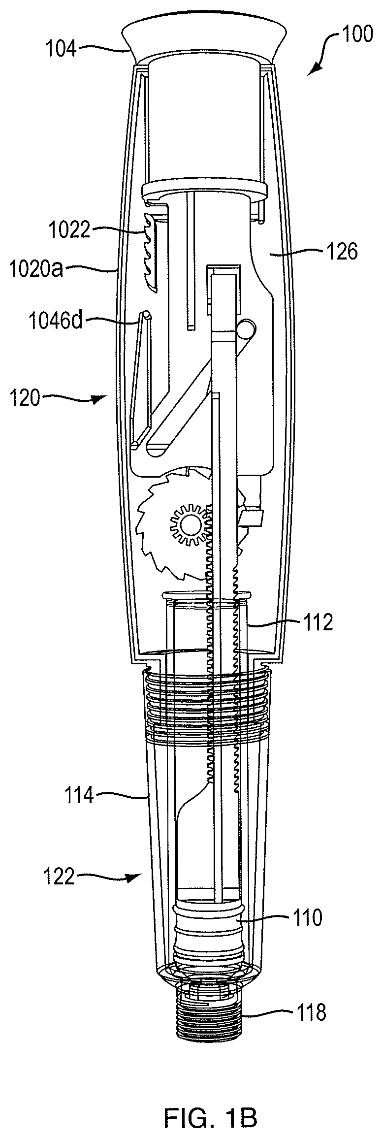 Patent US12576213 Figure 2 – Multiple dosage injector with rack and pinion dosage system having ram that includes a lockout protrusion