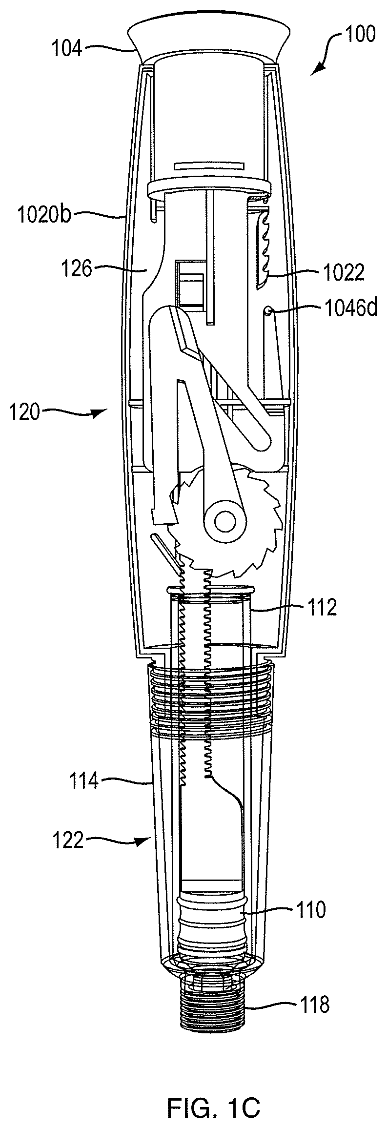 Patent US12576213 Figure 3 – Multiple dosage injector with rack and pinion dosage system having ram that includes a lockout protrusion