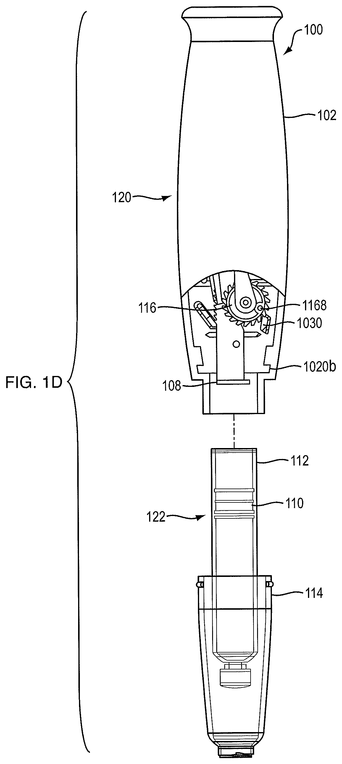 Patent US12576213 Figure 4 – Multiple dosage injector with rack and pinion dosage system having ram that includes a lockout protrusion