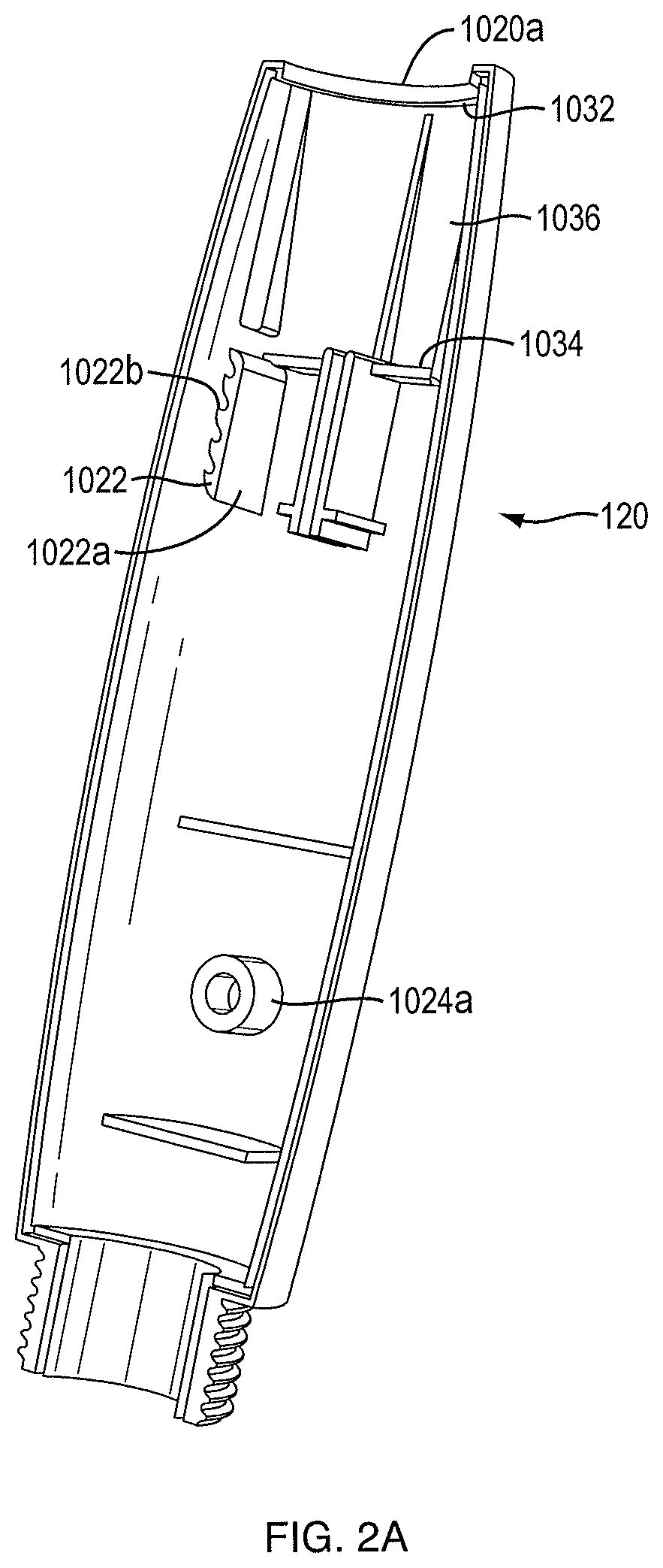 Patent US12576213 Figure 5 – Multiple dosage injector with rack and pinion dosage system having ram that includes a lockout protrusion