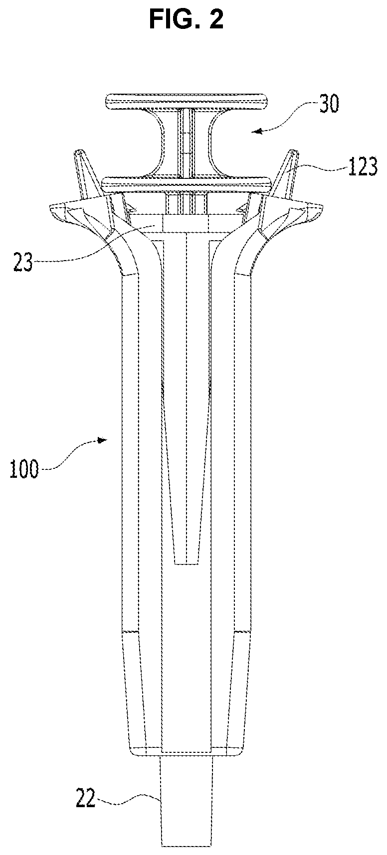 Patent US12576216 Figure 2 – Disposable injection device with locking structure to prevent reuse