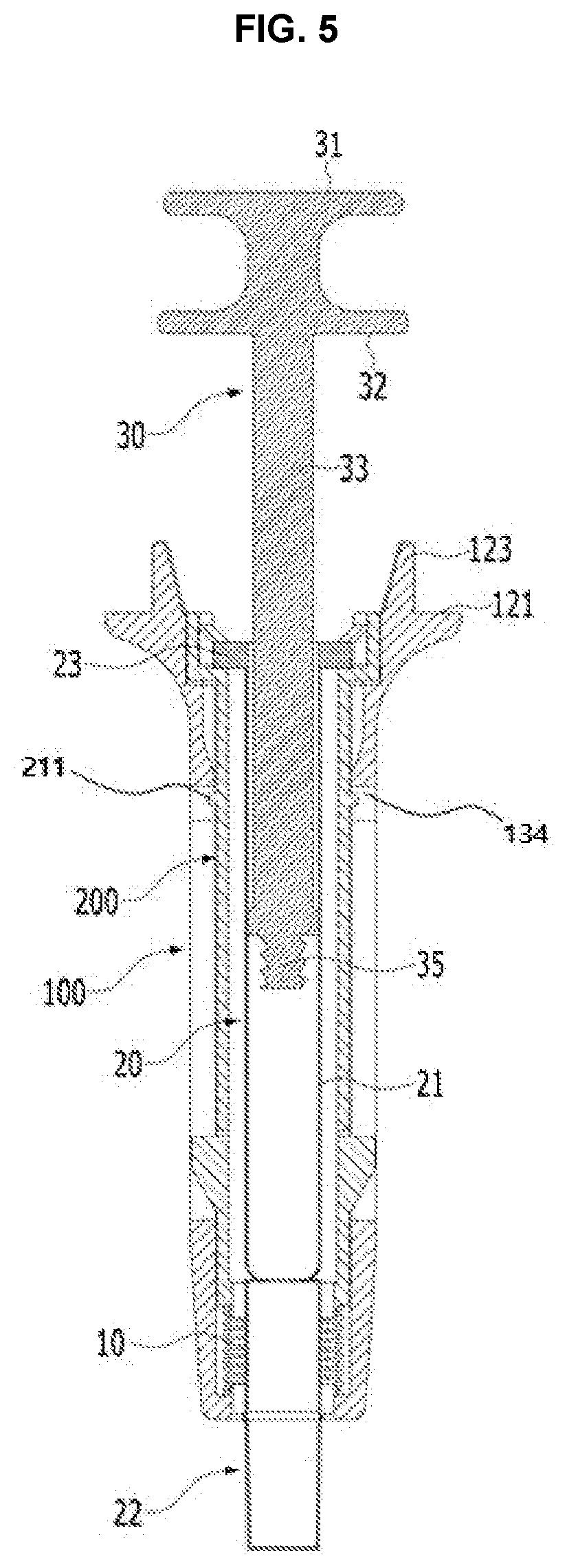 Patent US12576216 Figure 5 – Disposable injection device with locking structure to prevent reuse
