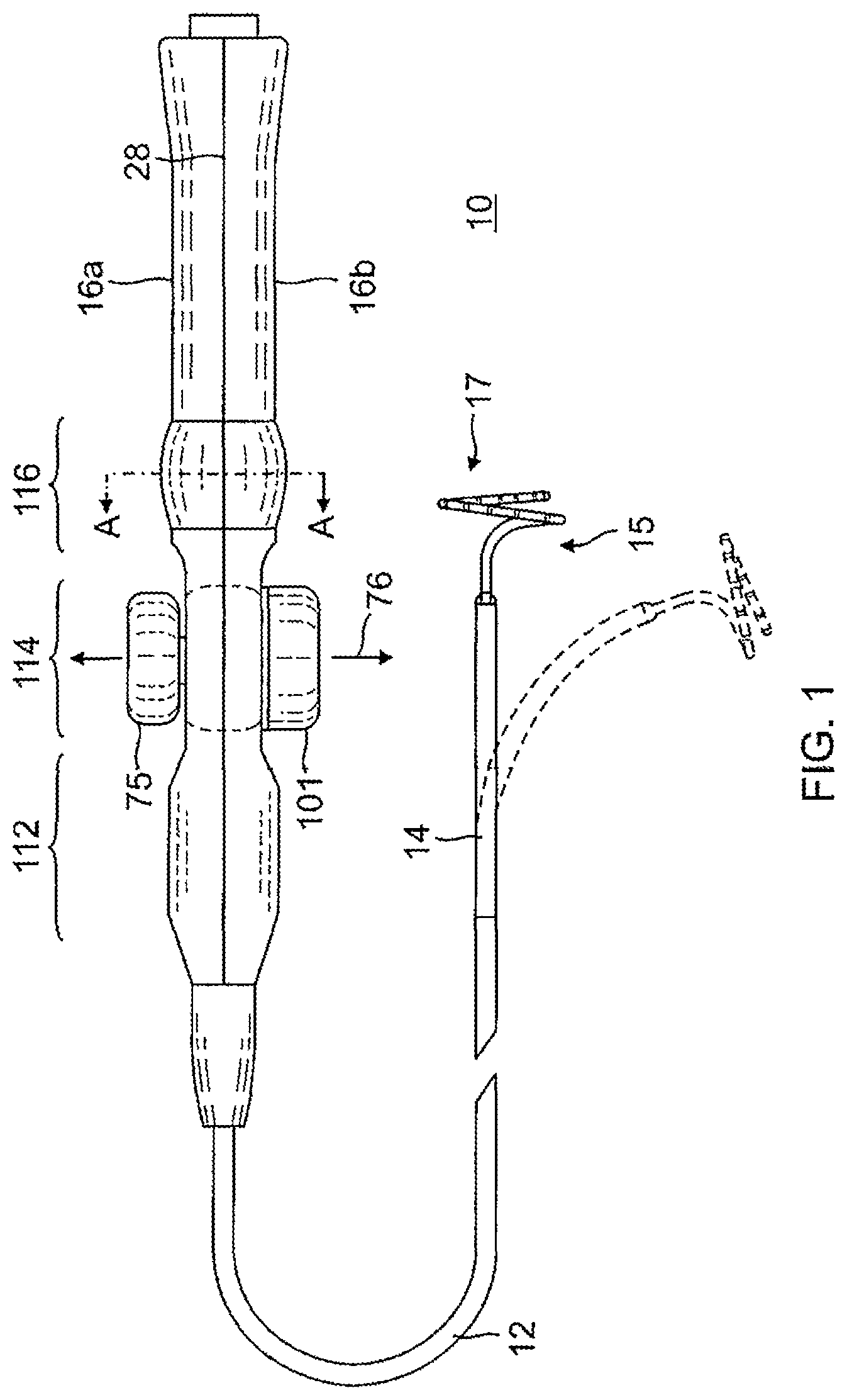 Patent US12576243 Figure 1 – Catheter with multi-functional control handle having linear mechanism