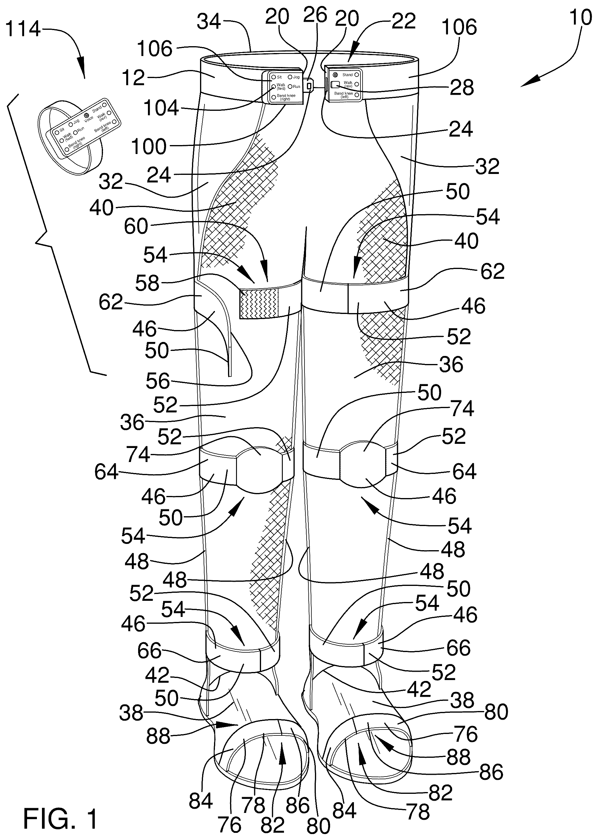 Patent US12576264 Figure 1 – Neuroprosthesis apparatus for stimulating leg movement