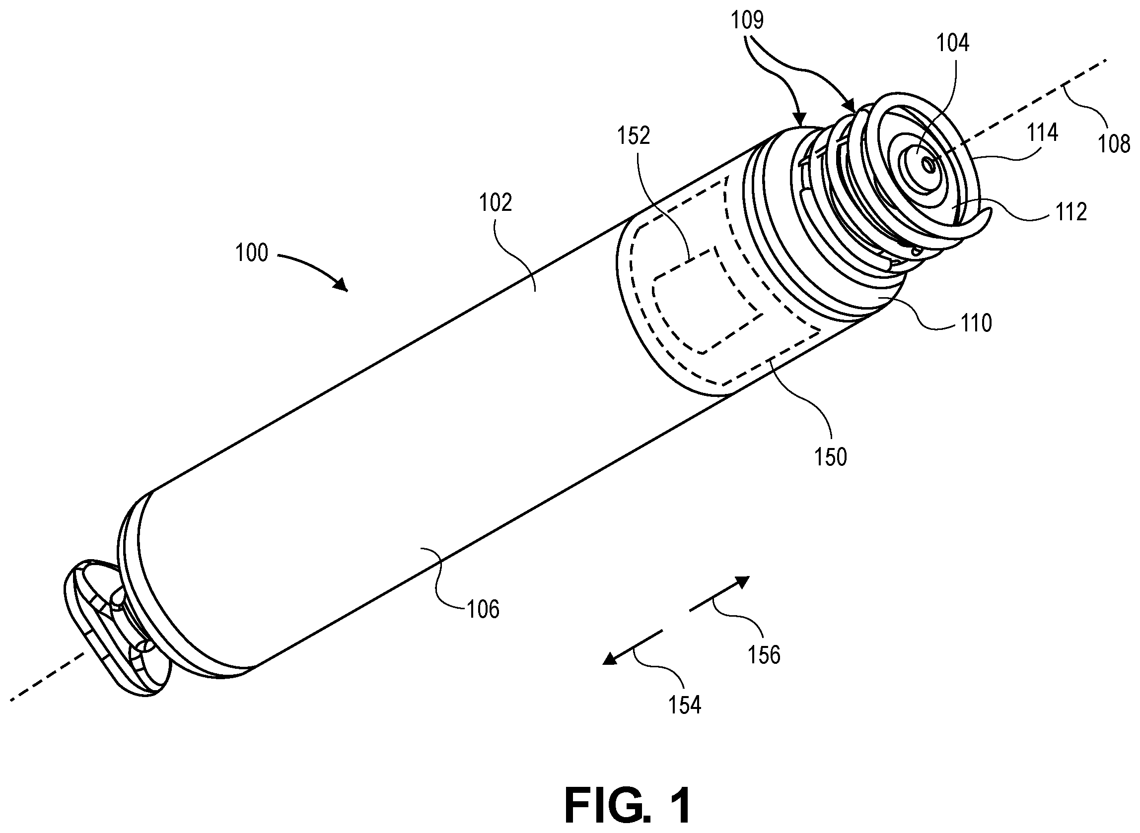 Patent US12576278 Figure 1 – Leadless biostimulator having overmolded header assembly