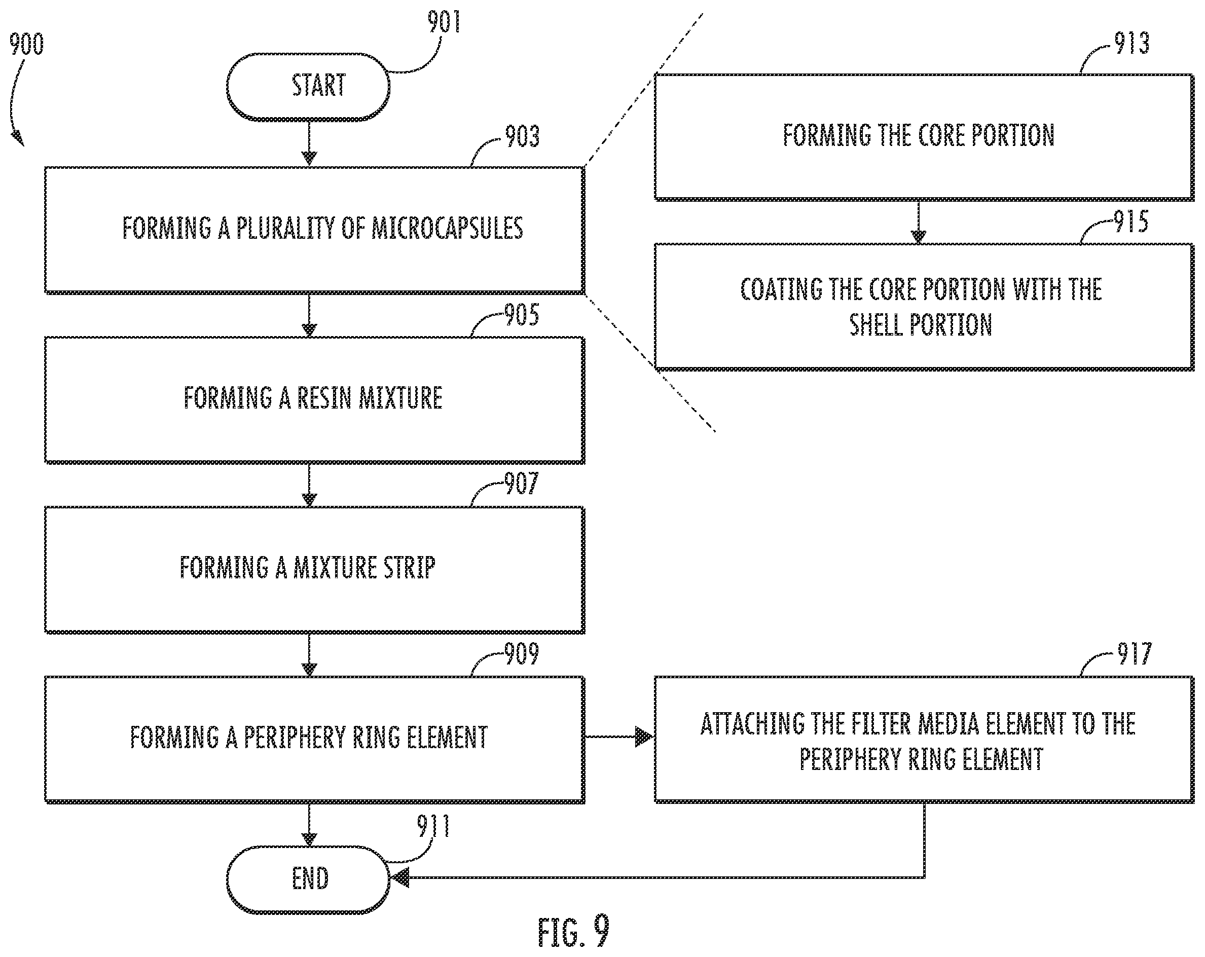 Patent US12576291 Figure 11 – Filtration component with microcapsule elements for respiratory protective device