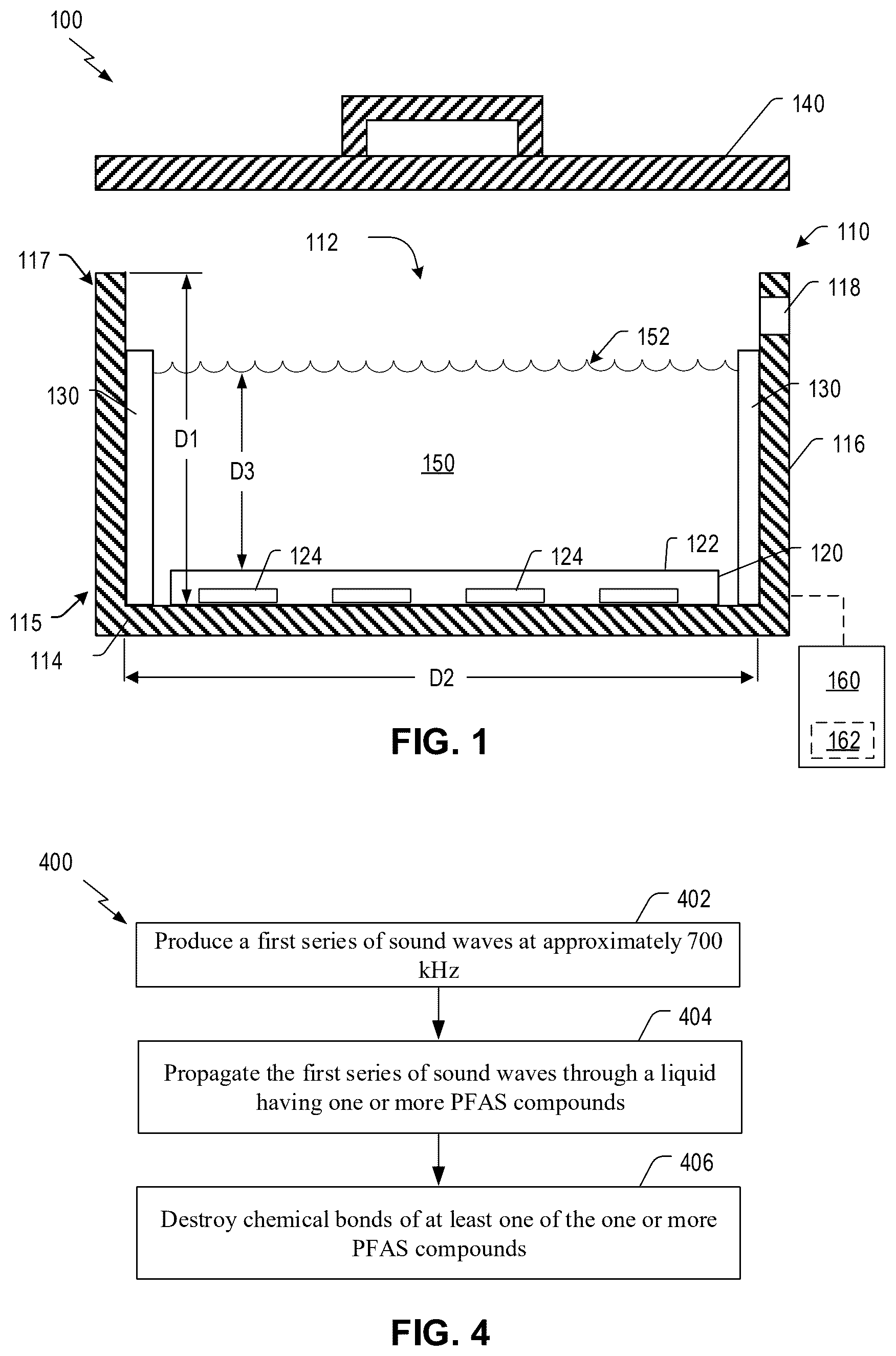 Patent US12576297 Figure 1 – Apparatus and methods for sonochemical degradation of per- and polyfluoroalkyl substances