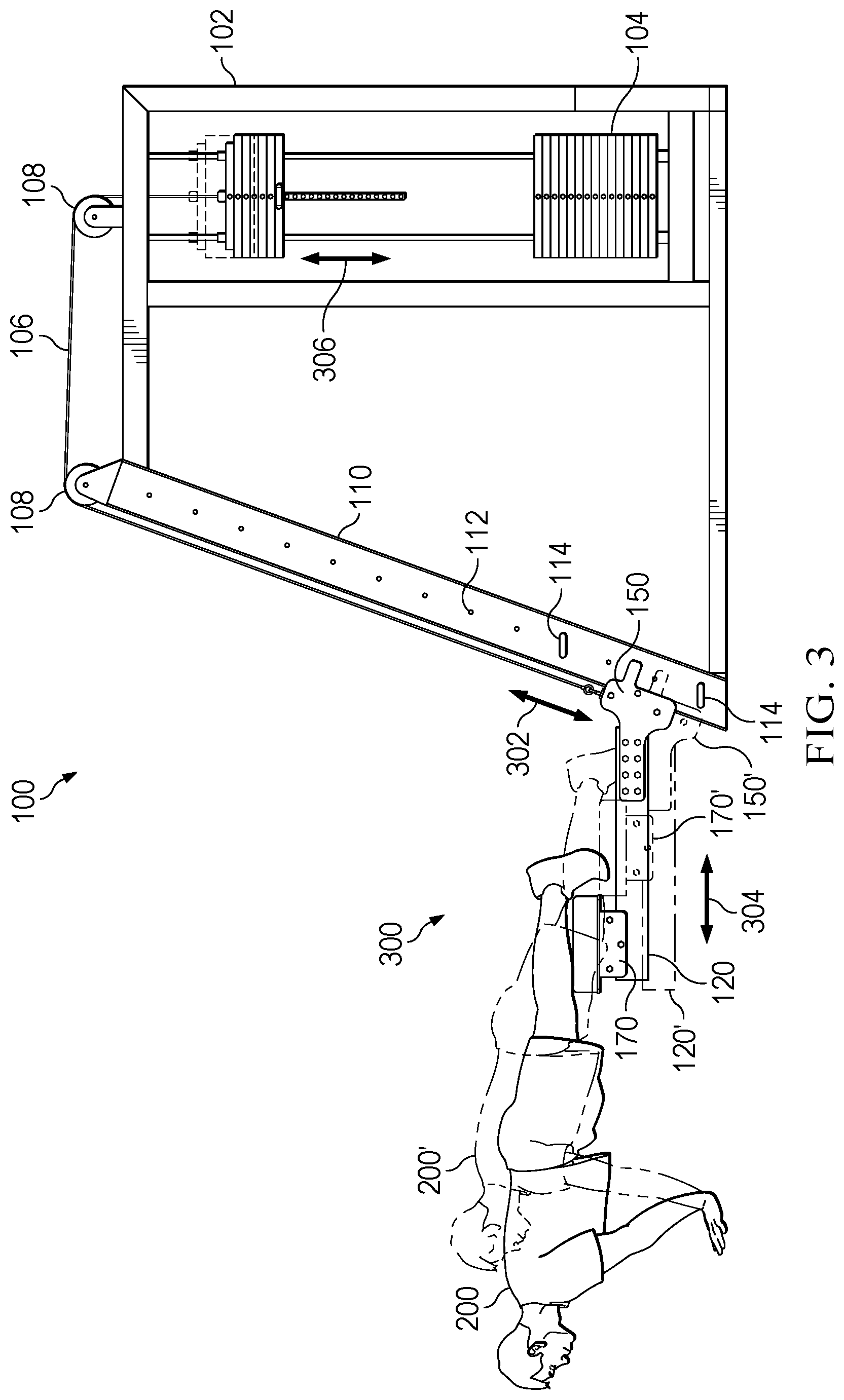 Patent US12576300 Figure 3 – Assisted planche exercise apparatus