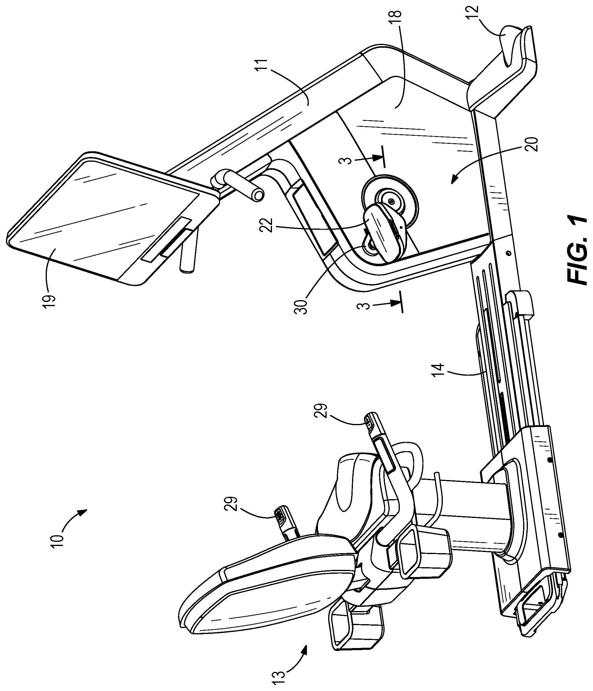 Patent US12576304 Figure 1 – Exercise machines, crankshaft assemblies for exercise machines, and methods of disassembling exercise machines having crank arms