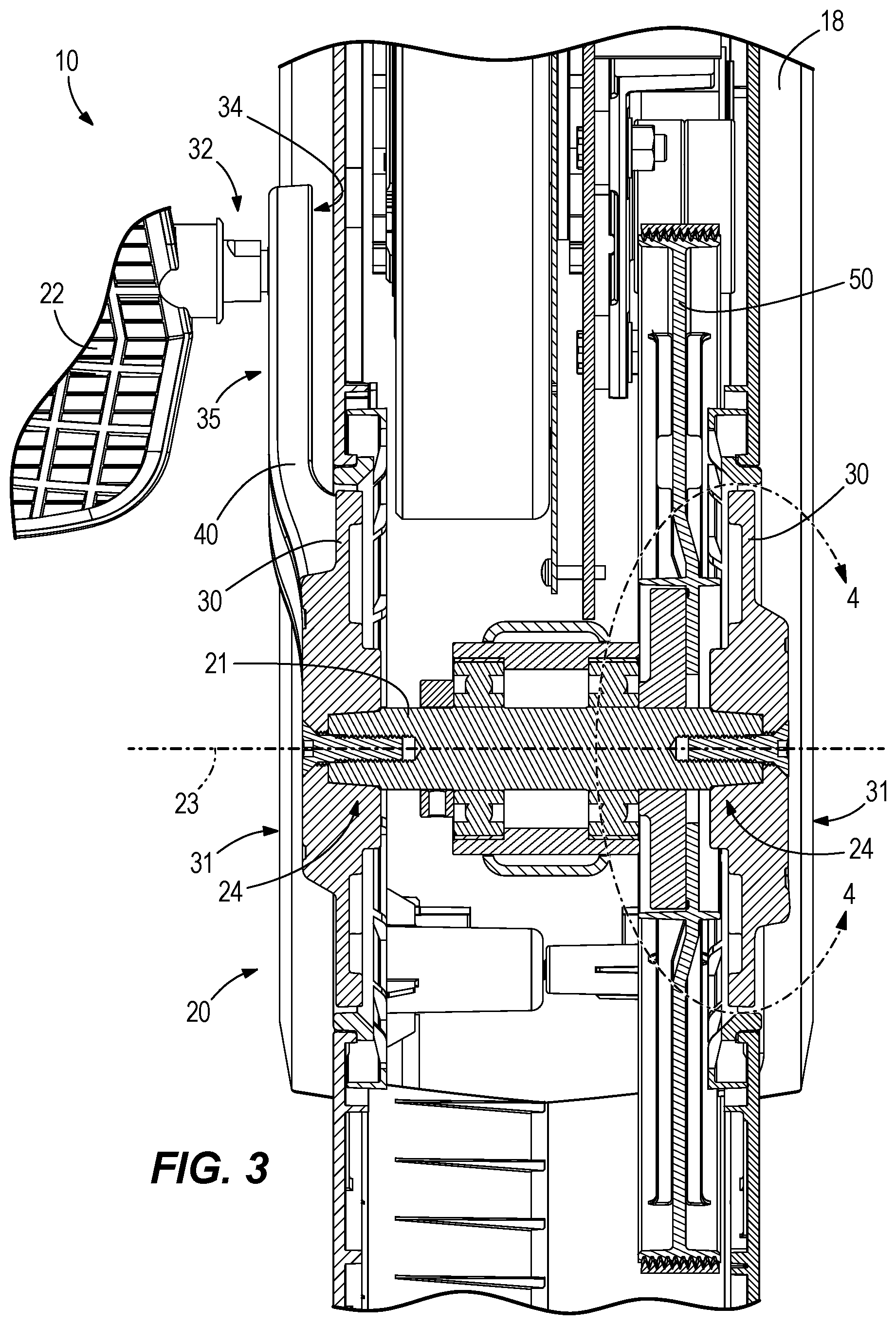 Patent US12576304 Figure 3 – Exercise machines, crankshaft assemblies for exercise machines, and methods of disassembling exercise machines having crank arms