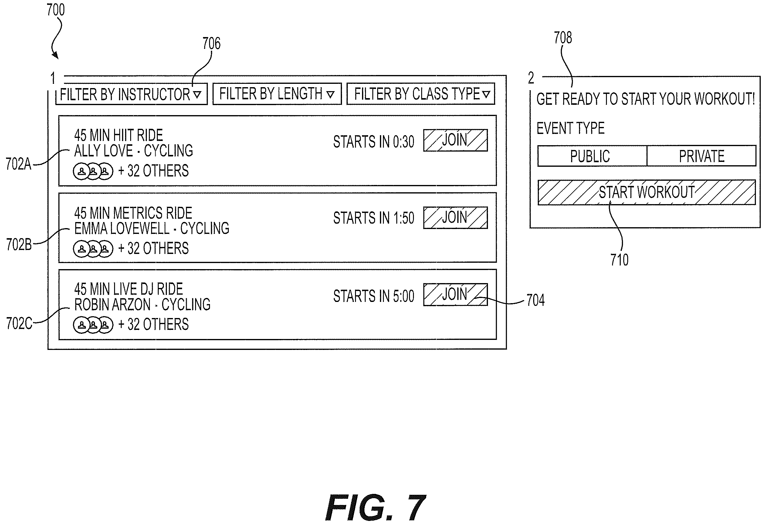 Patent US12576309 Figure 8 – Coordinating workouts across remote exercise machines