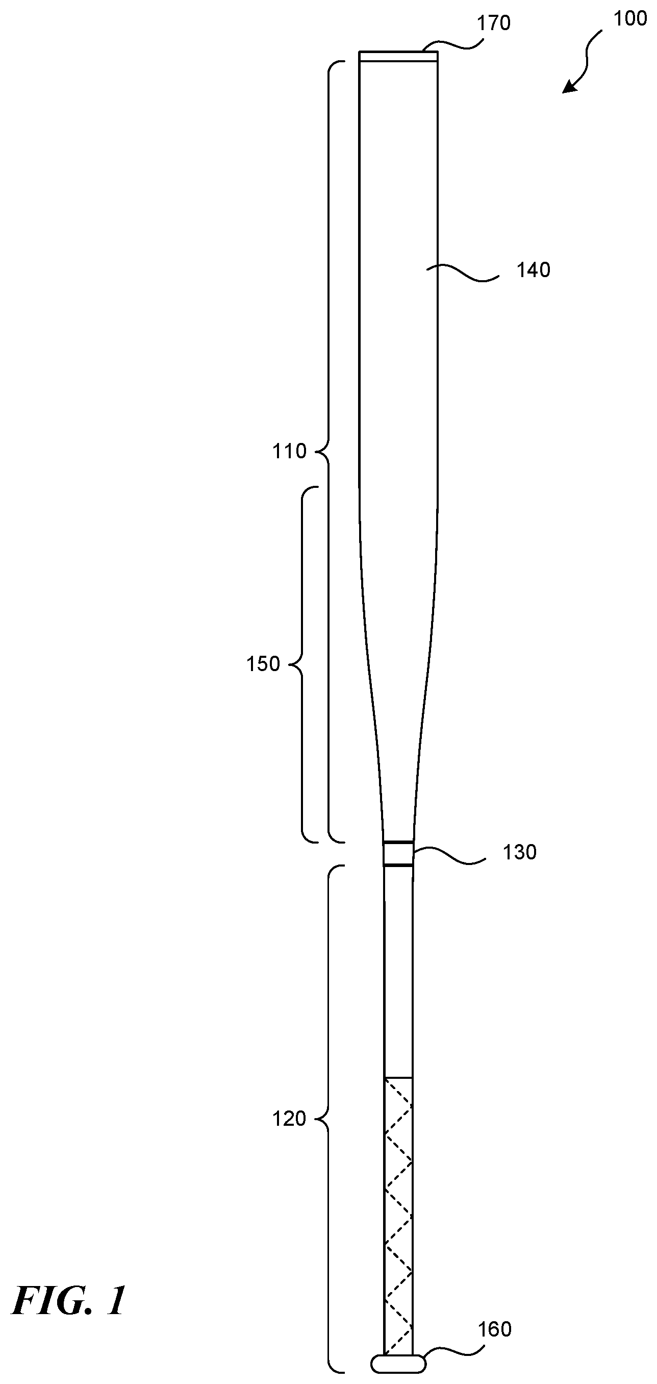 Patent US12576321 — Ball bat with shock attenuating handle — Figure 1
