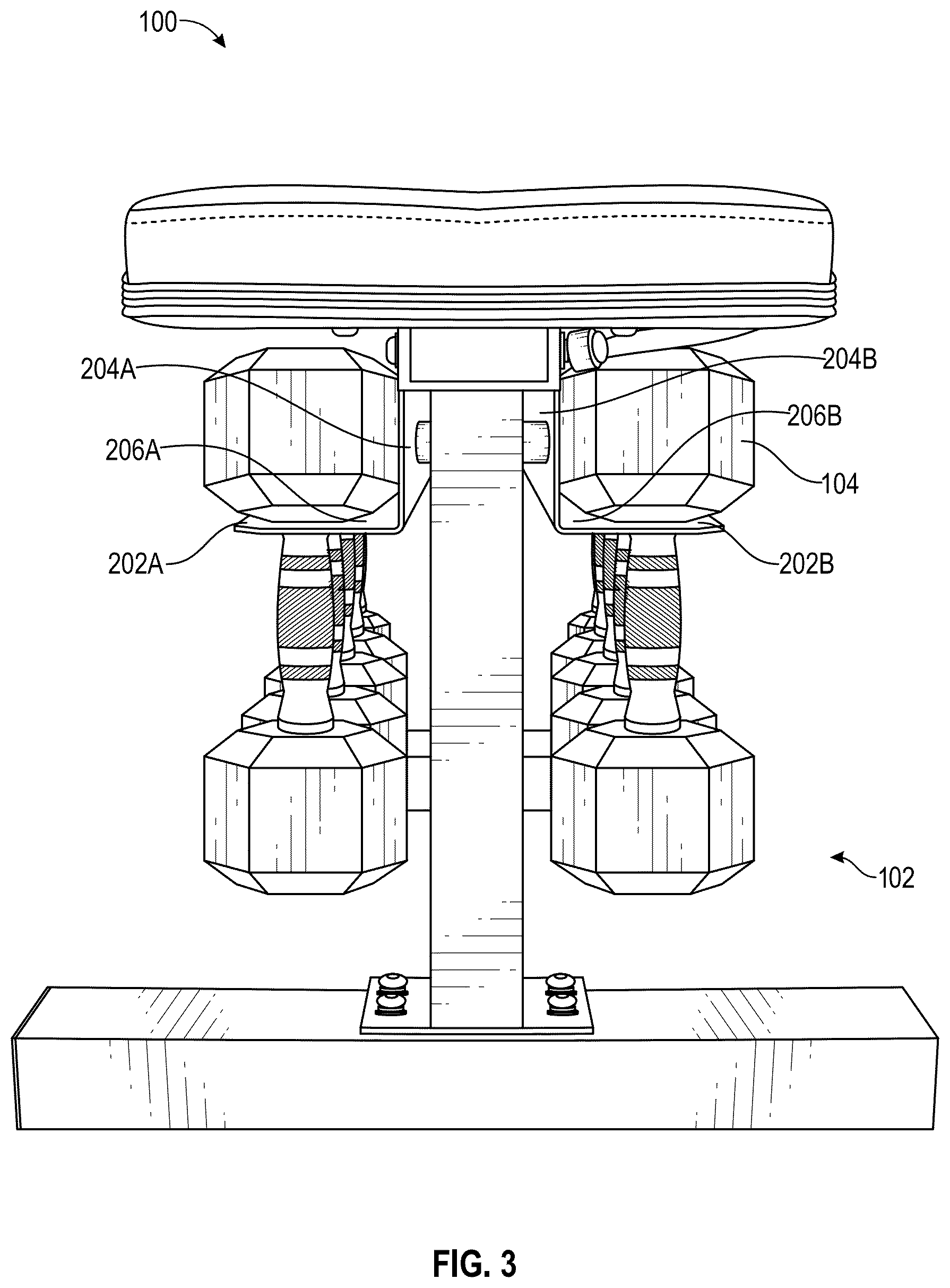 Patent US12576327 Figure 4 – Exercise bench with integrated weight storage unit