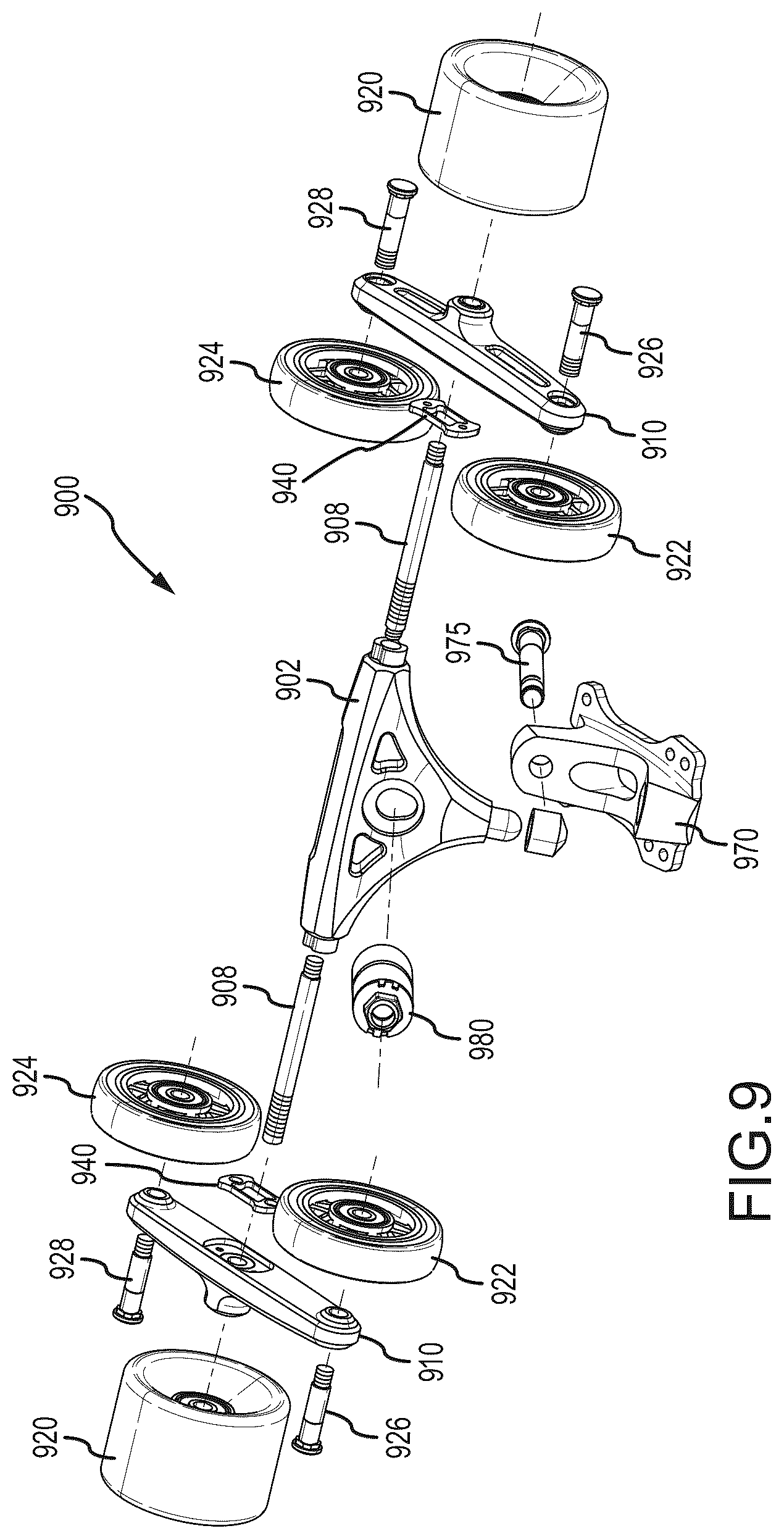Patent US12576329 Figure 9 – Multi-material skateboard deck