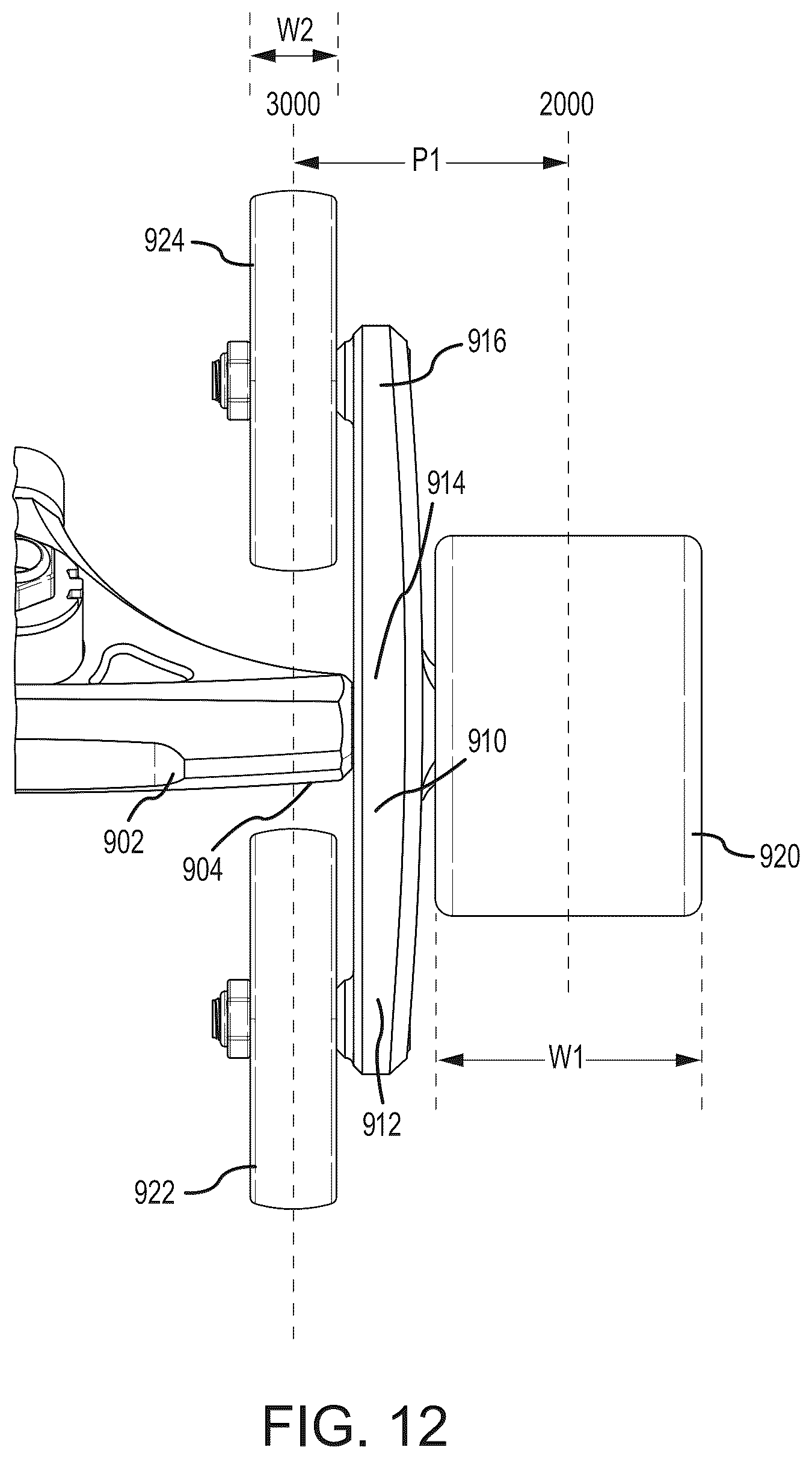 Patent US12576329 Figure 12 – Multi-material skateboard deck