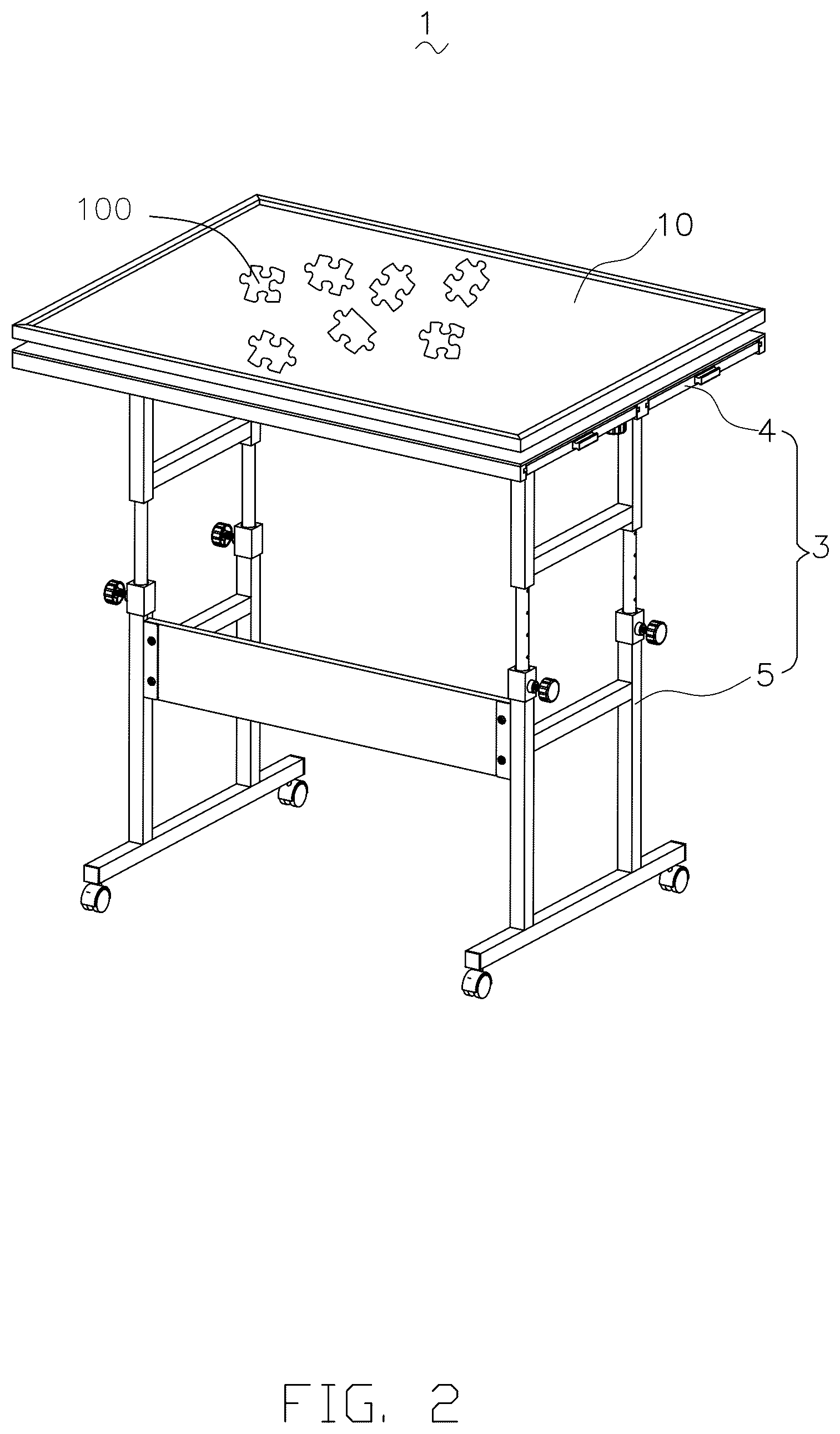 Patent US12576331 Figure 2 – Rotating assembly and jigsaw puzzle table