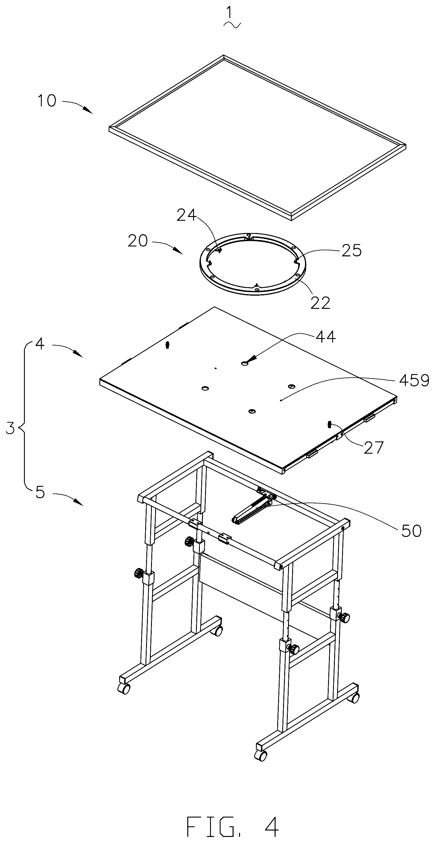 Patent US12576331 Figure 4 – Rotating assembly and jigsaw puzzle table