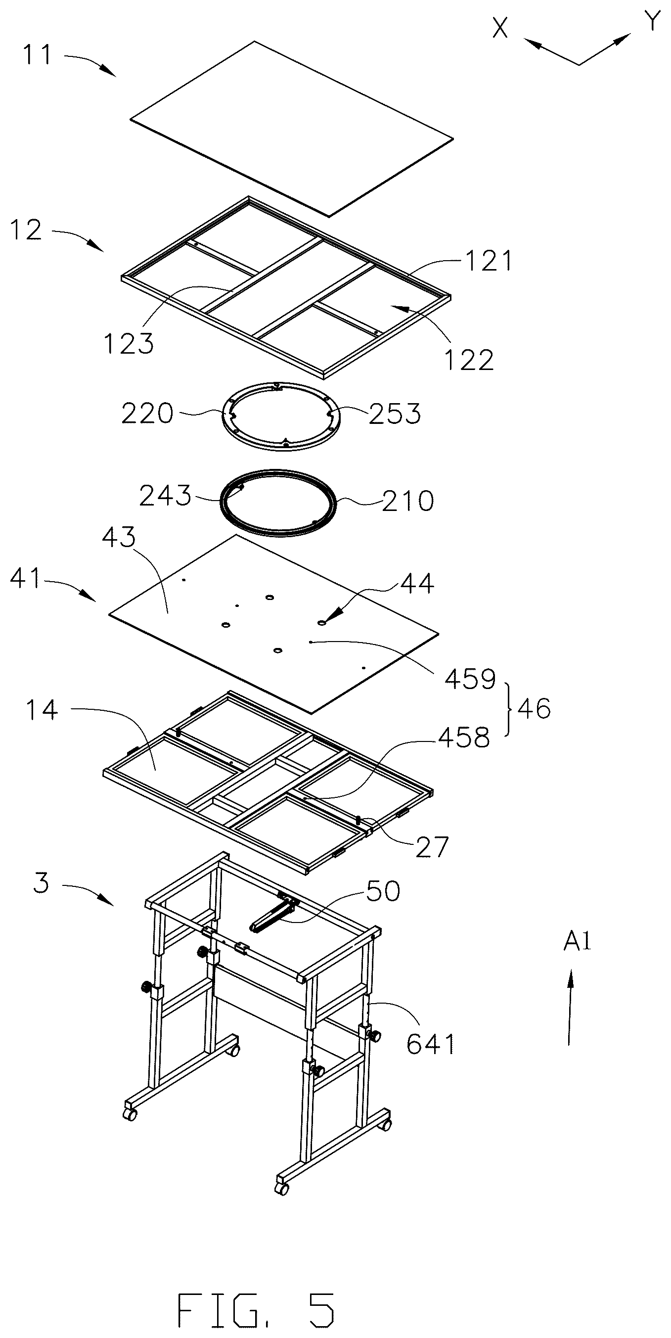 Patent US12576331 Figure 5 – Rotating assembly and jigsaw puzzle table