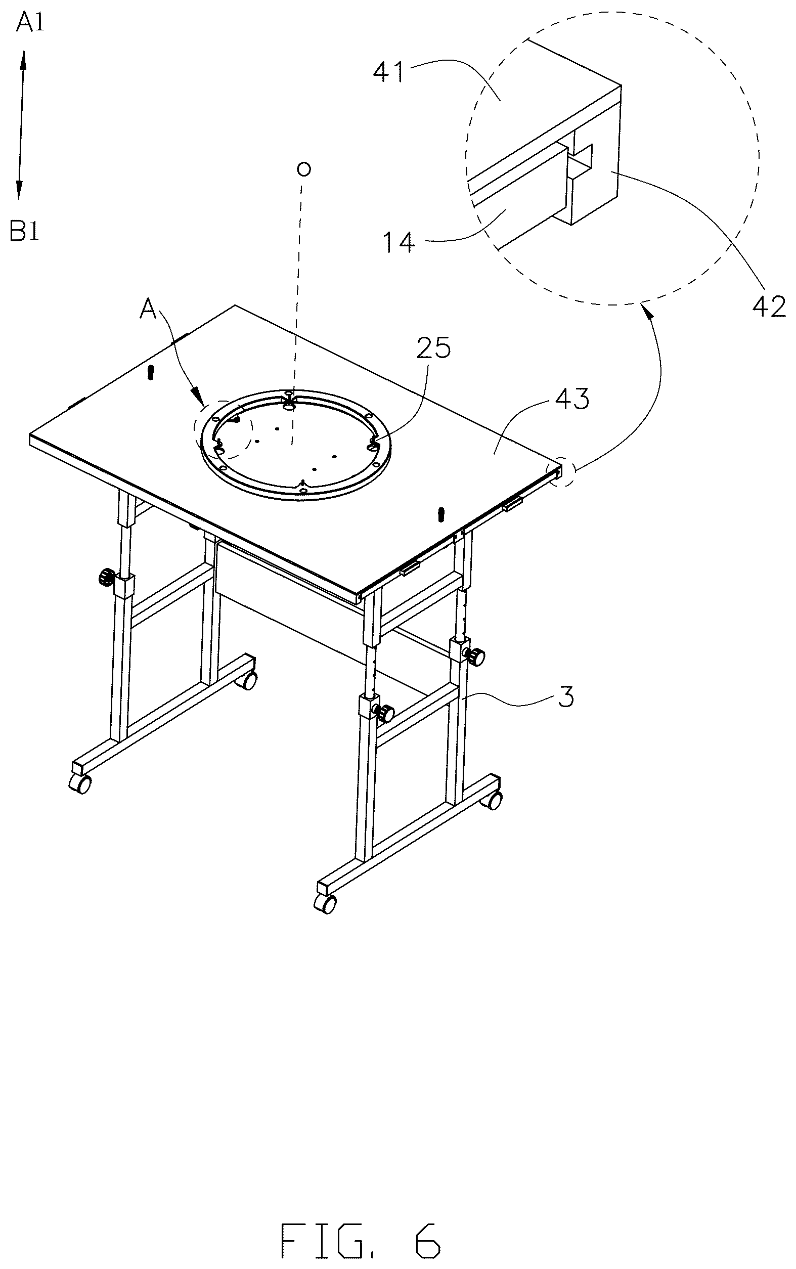 Patent US12576331 Figure 6 – Rotating assembly and jigsaw puzzle table