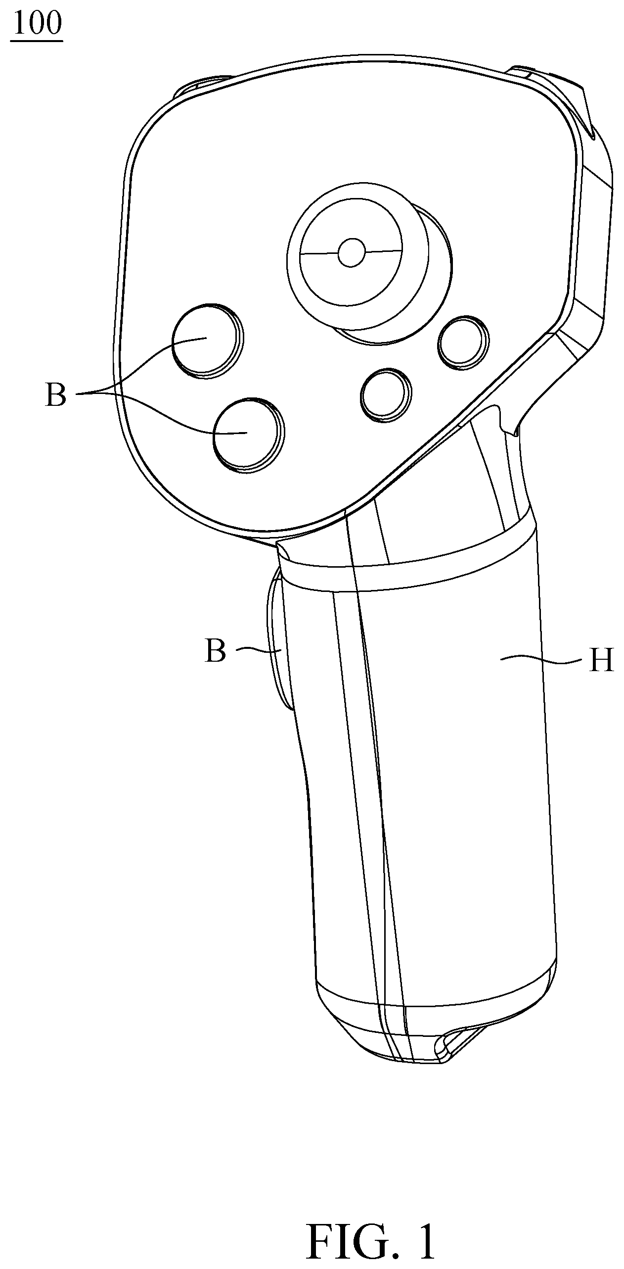 Patent US12576333 Figure 1 – Gaming joystick and button mechanism thereof