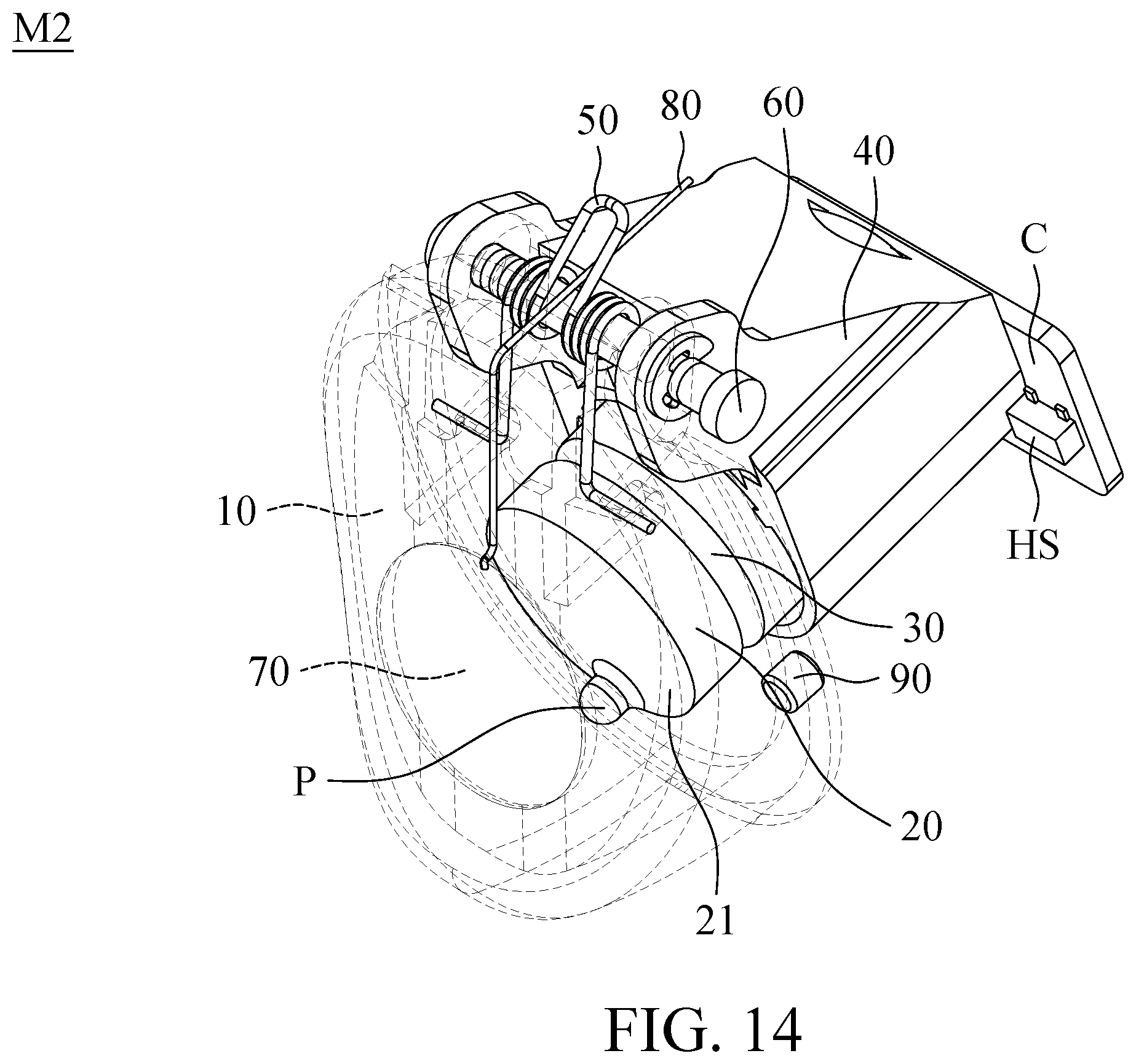 Patent US12576333 Figure 14 – Gaming joystick and button mechanism thereof