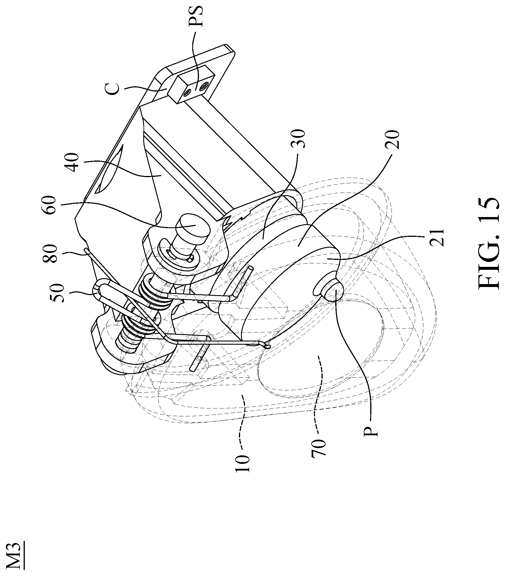 Patent US12576333 Figure 15 – Gaming joystick and button mechanism thereof