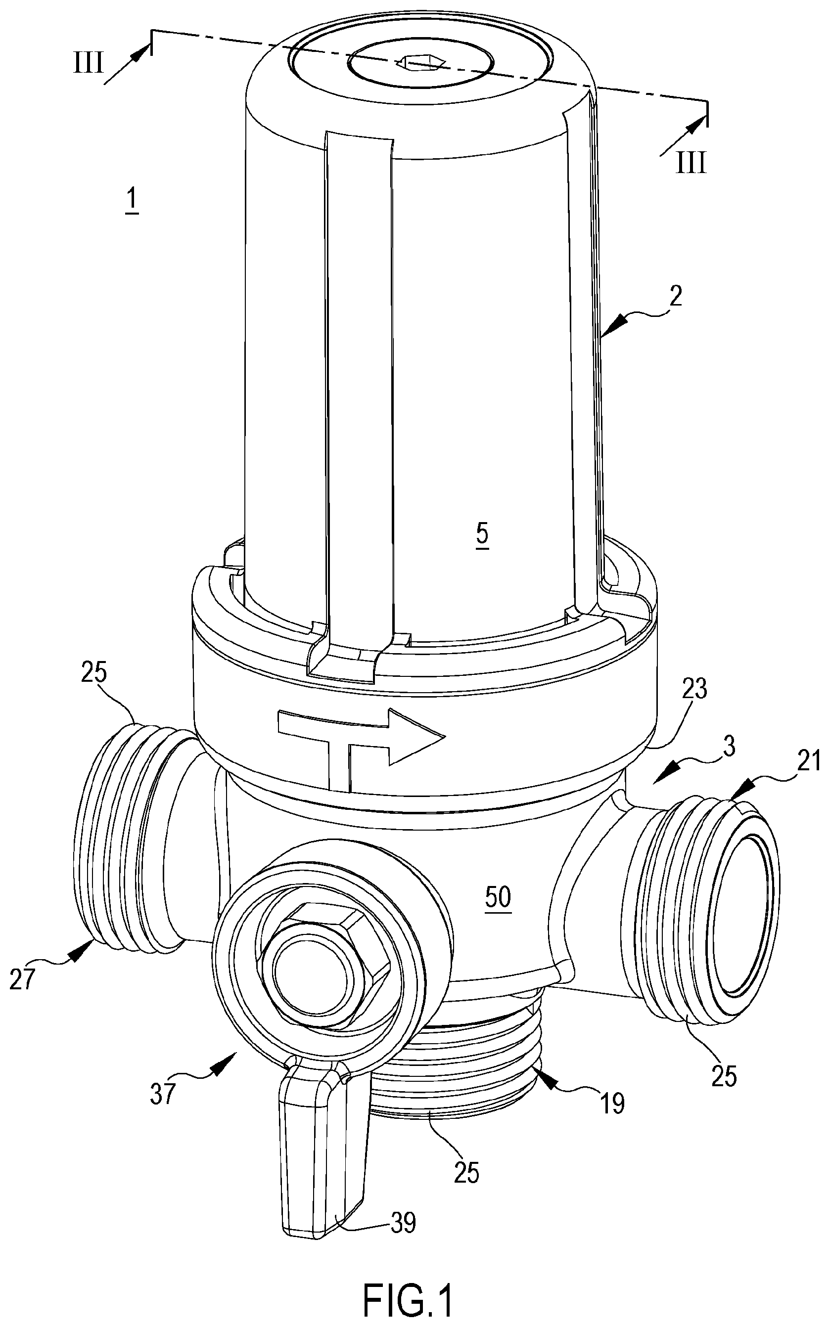 Patent US12576350 Figure 1 – Filtering group including a spherical valve