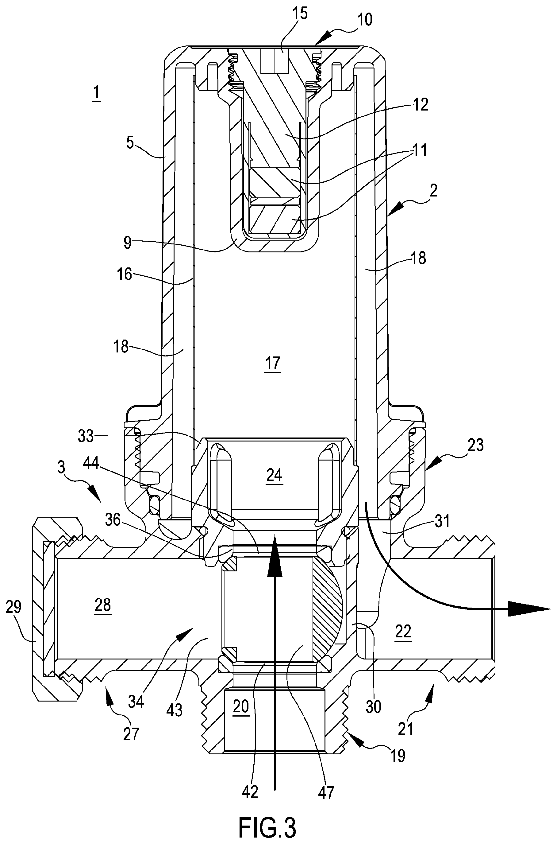 Patent US12576350 Figure 3 – Filtering group including a spherical valve