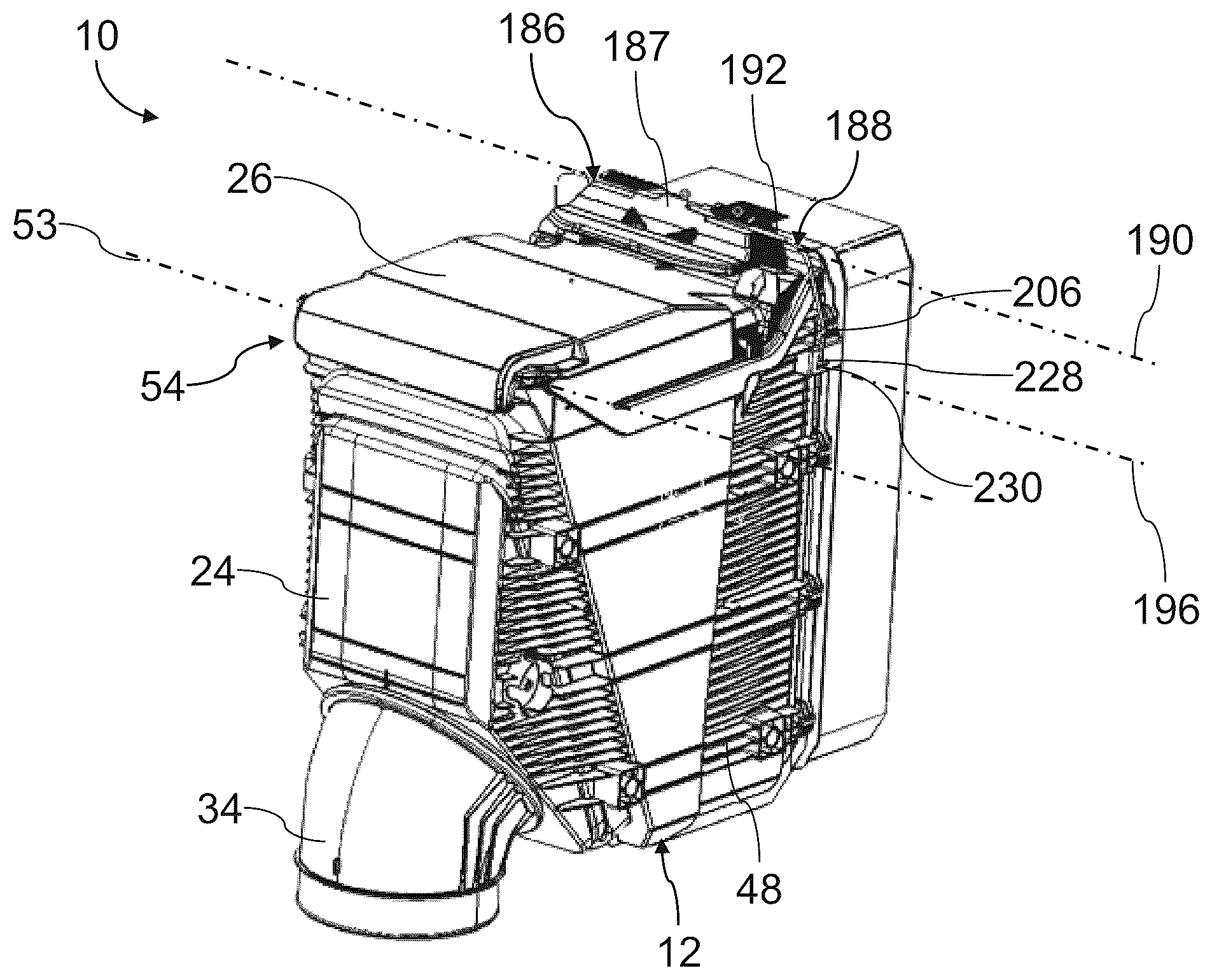 Patent US12576357 Figure 11 – Filter housing of a filter for a fluid and filter