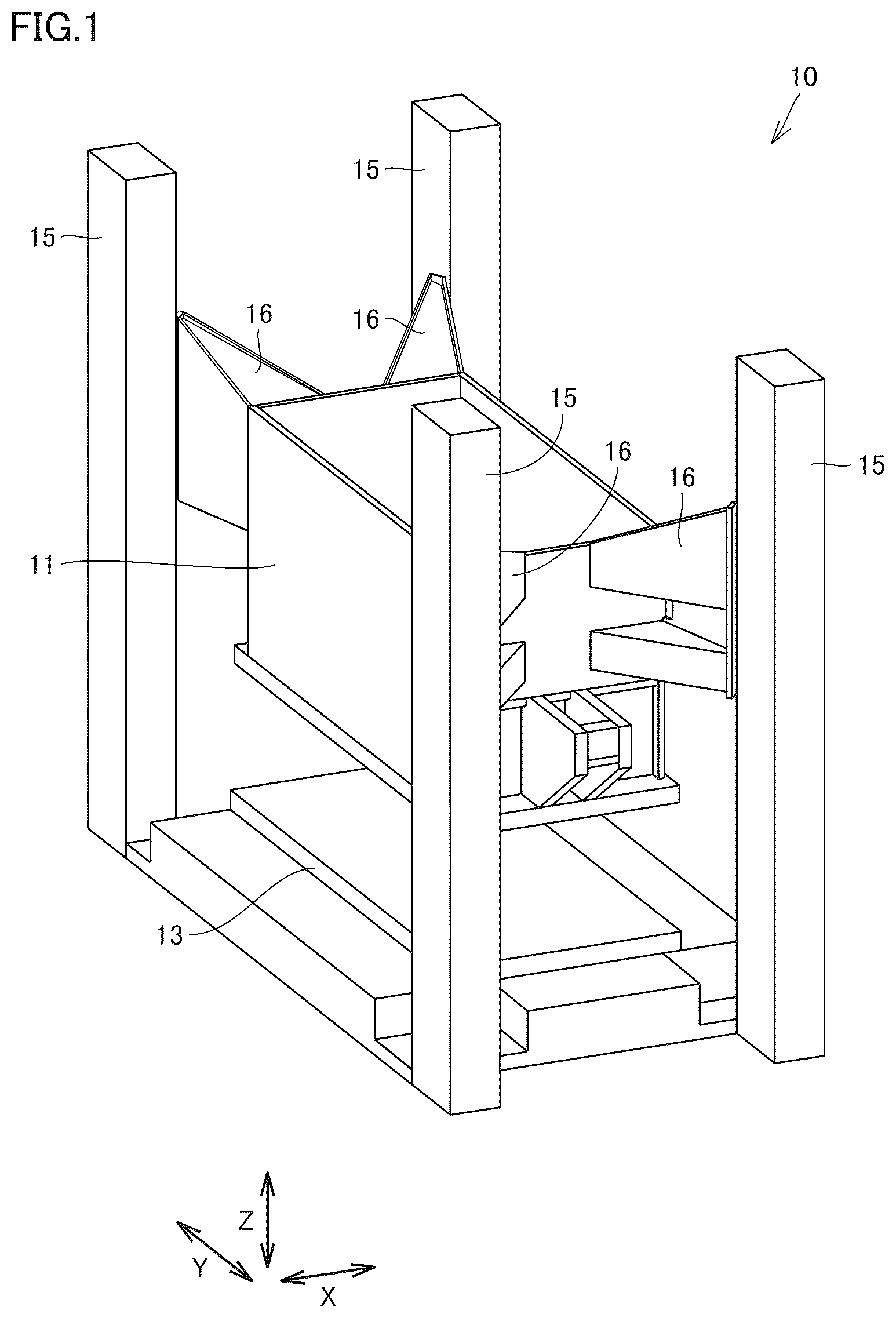 Patent US12576444 Figure 1 – Workpiece transport device