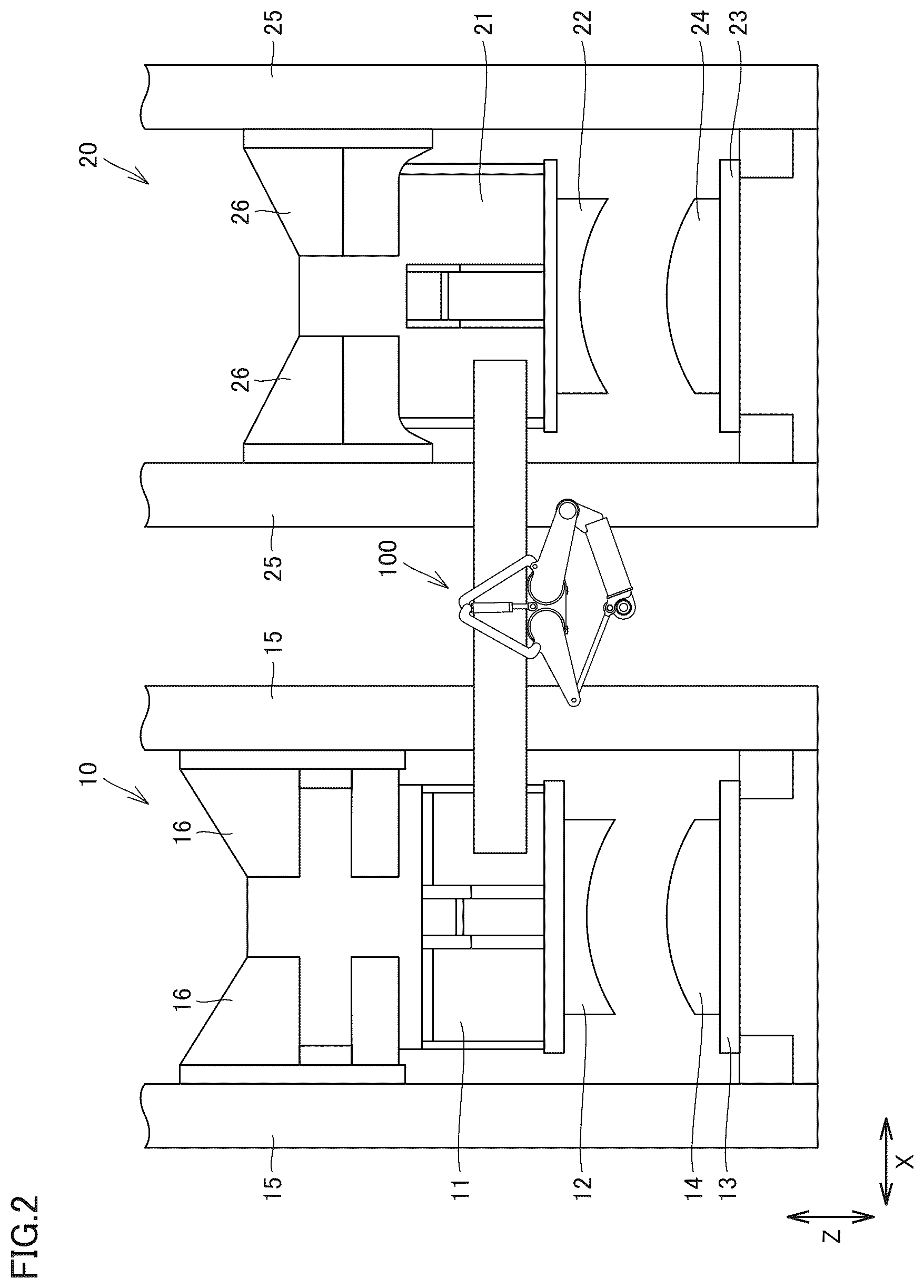 Patent US12576444 Figure 2 – Workpiece transport device
