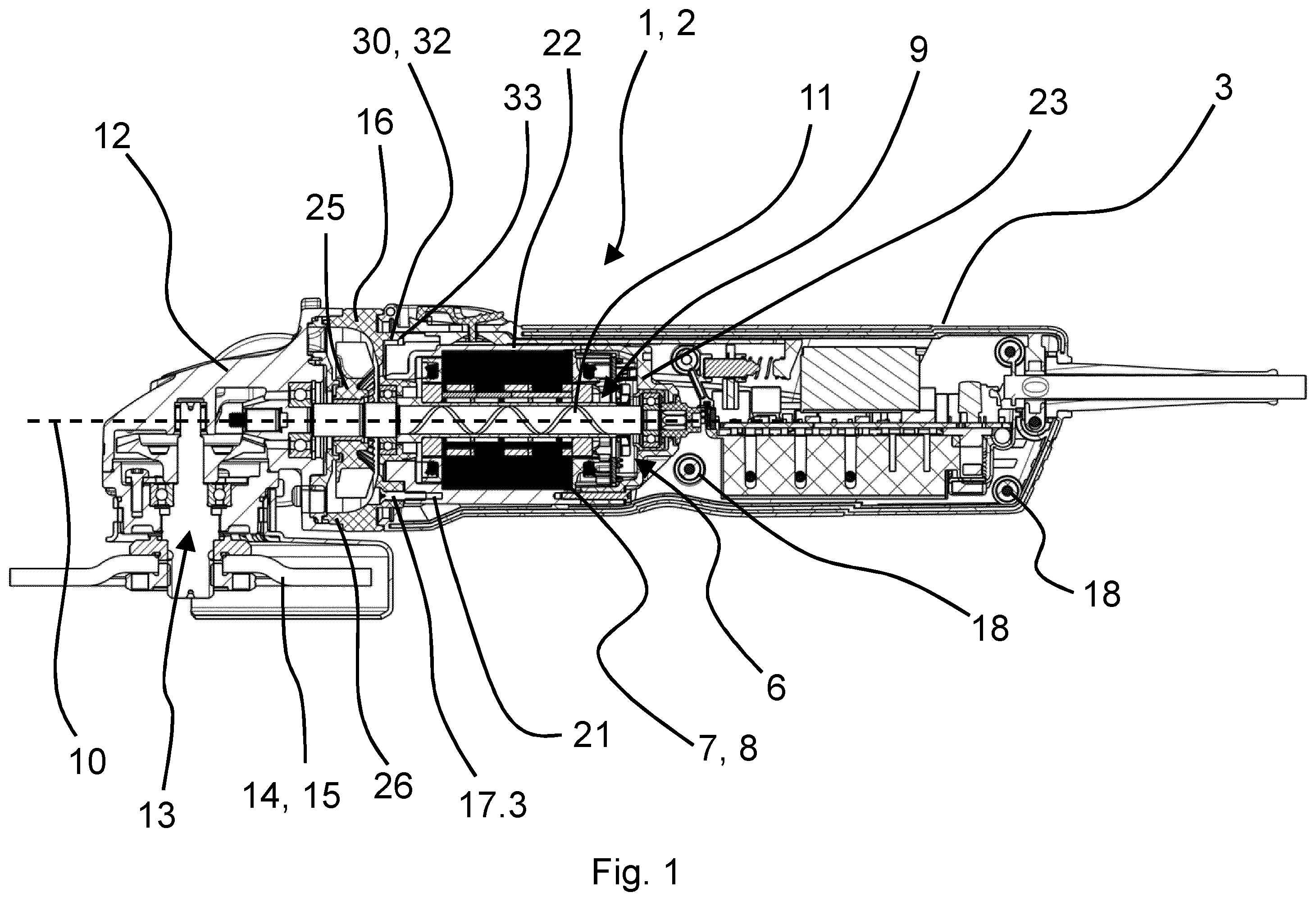 Patent US12576470 Figure 1 – Electric hand tool