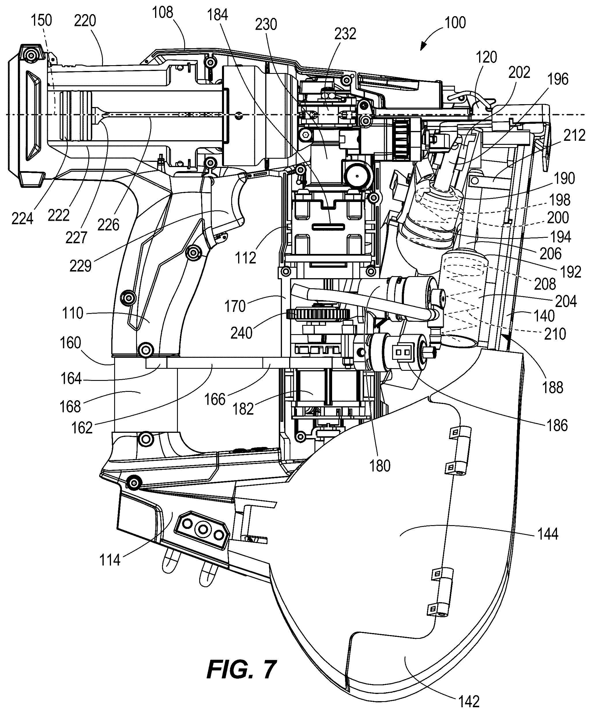 Patent US12576490 Figure 7 – Powered fastener driver with button cap delivery