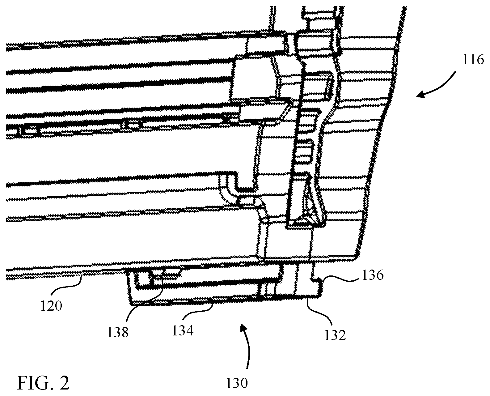 Patent US12576494 Figure 2 – Protective support structure for nailer