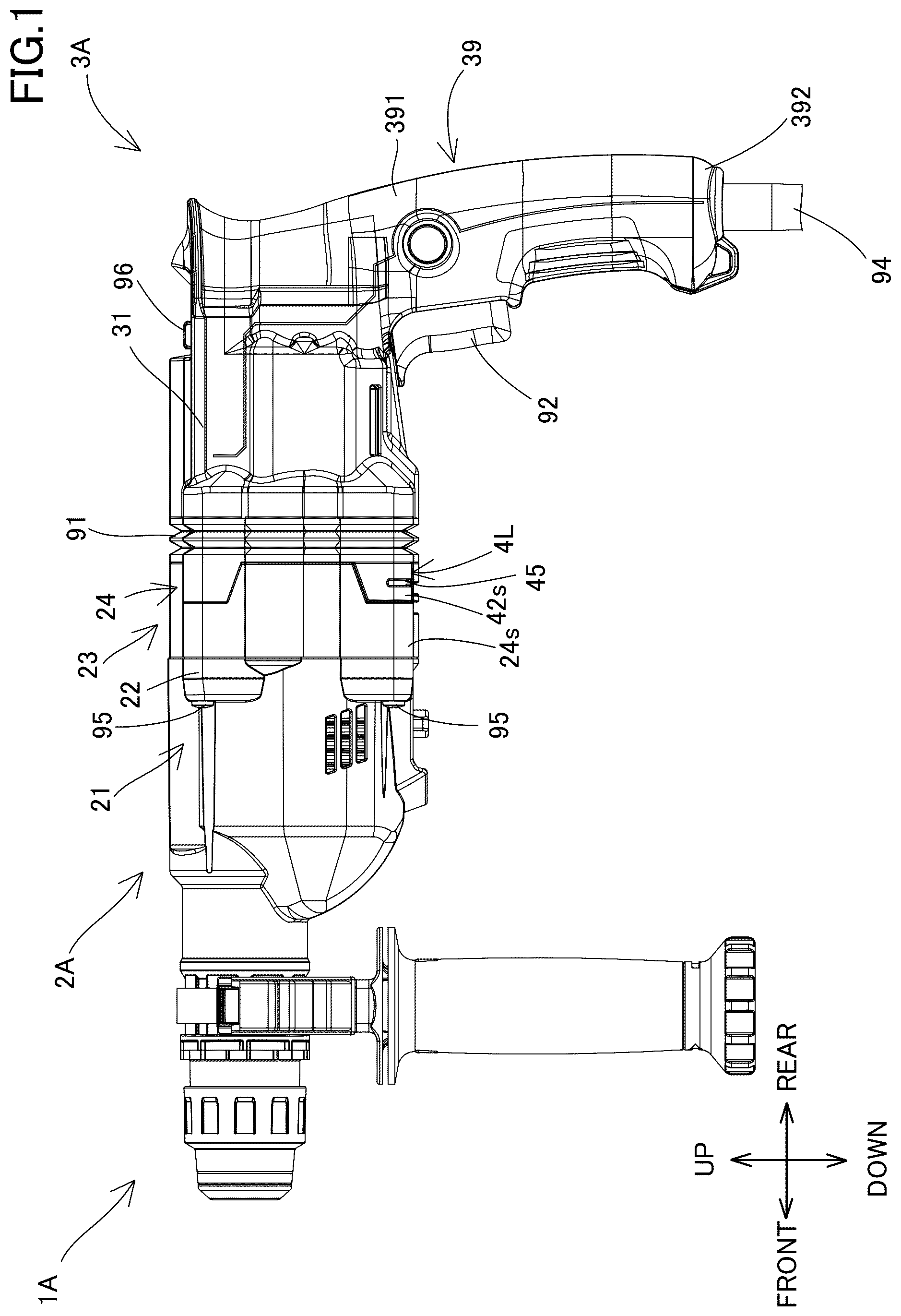 Patent US12576495 Figure 1 – Power tool having a hammer mechanism