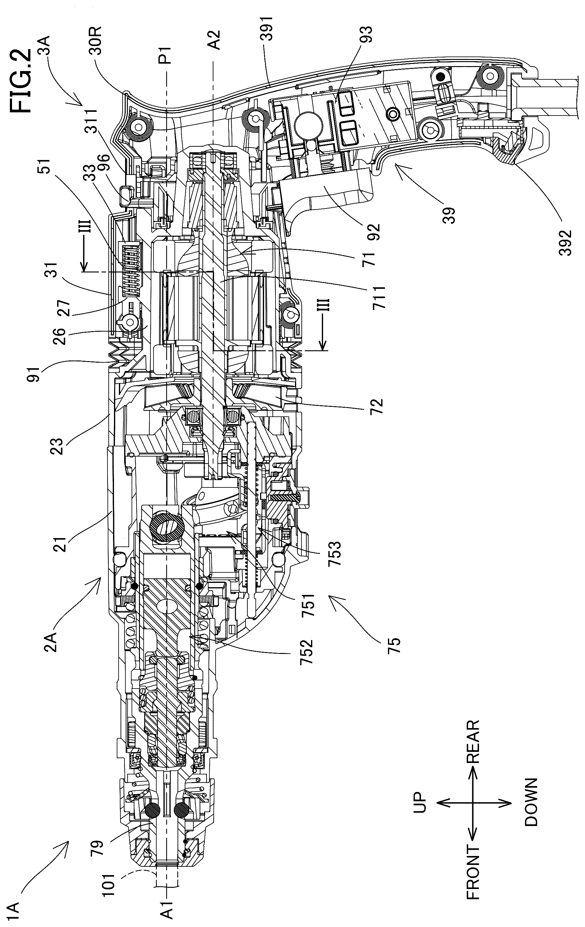 Patent US12576495 Figure 2 – Power tool having a hammer mechanism