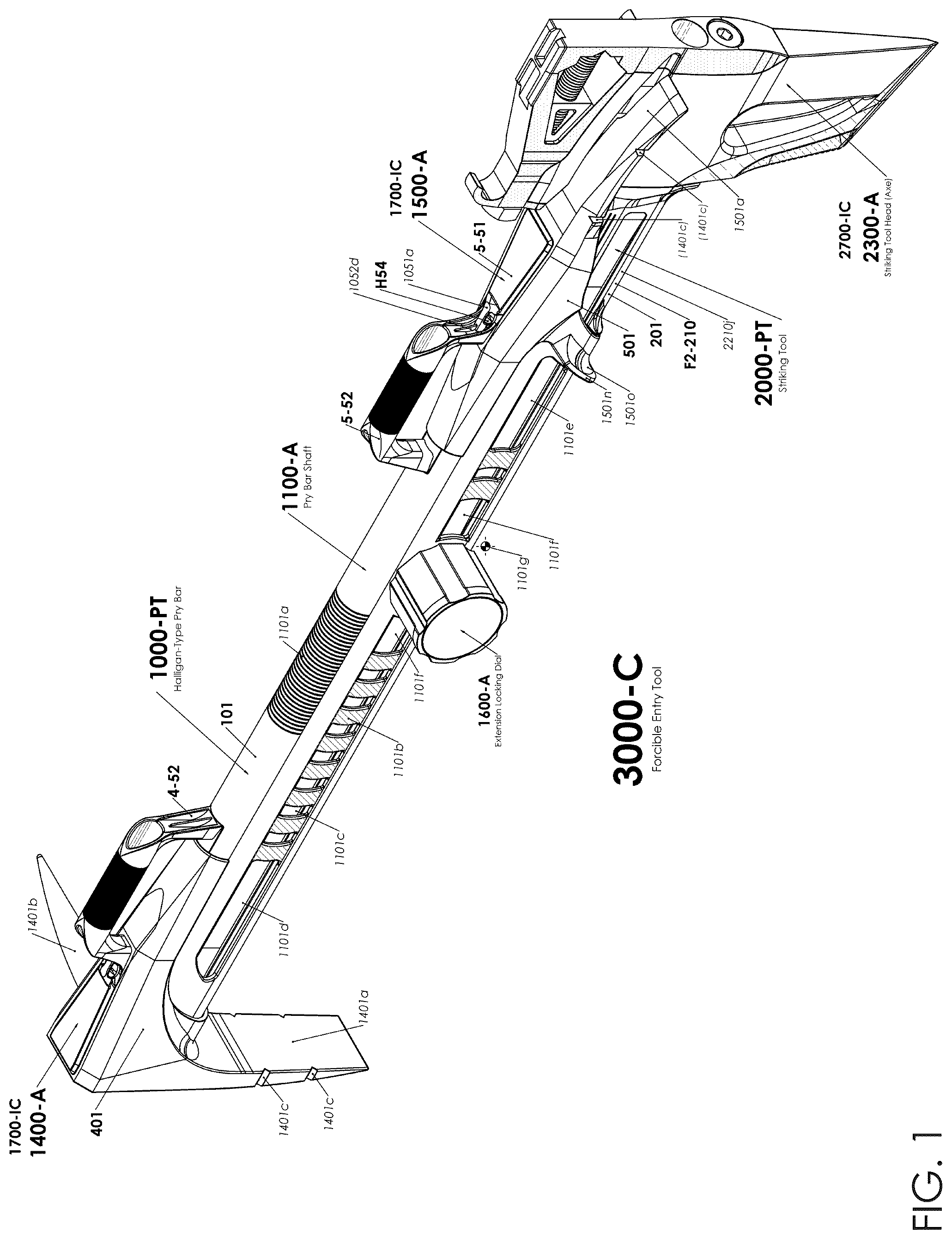 Patent US12576498 Figure 1 – Multi-tool combining firefighting implements