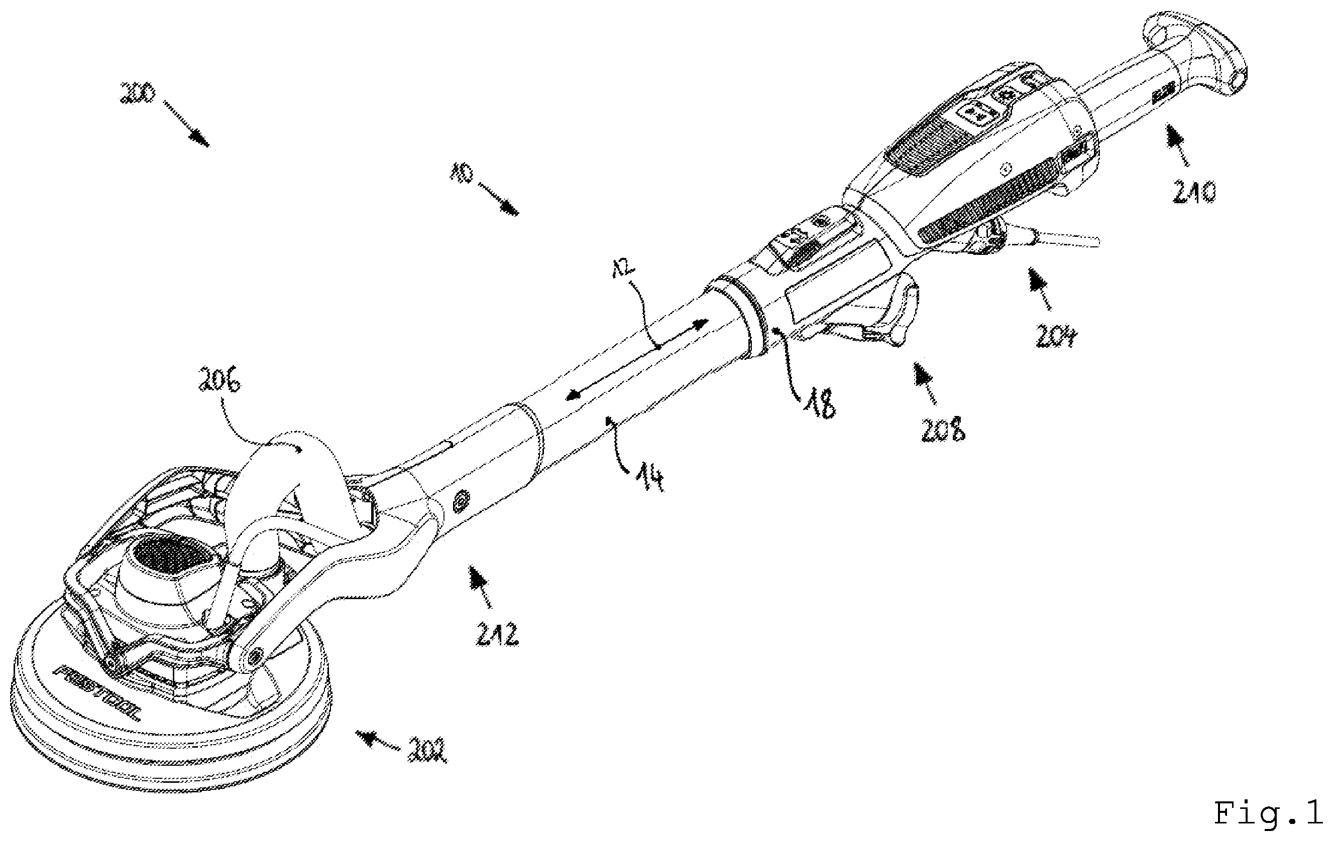 Patent US12576503 Figure 1 – Connection assembly for a hand-guided machine tool and hand-guided machine tool