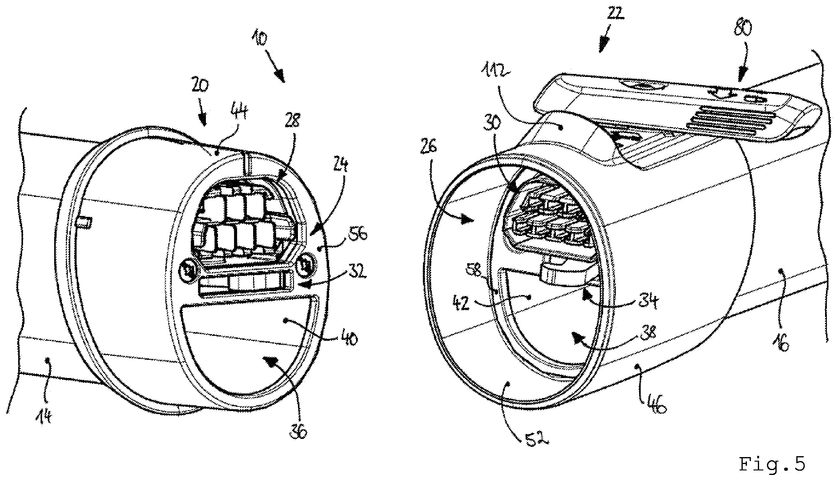 Patent US12576503 Figure 5 – Connection assembly for a hand-guided machine tool and hand-guided machine tool