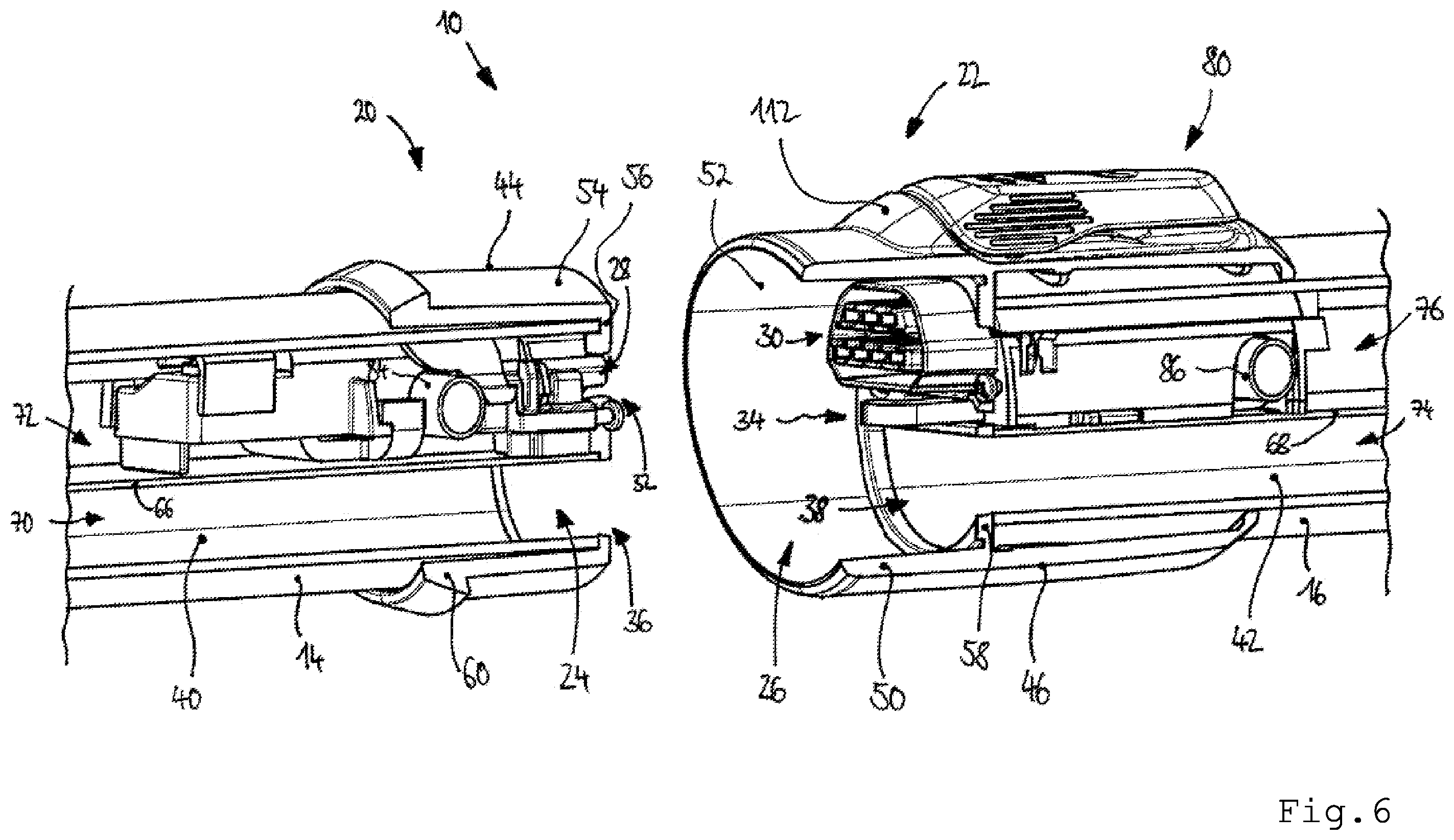 Patent US12576503 Figure 6 – Connection assembly for a hand-guided machine tool and hand-guided machine tool