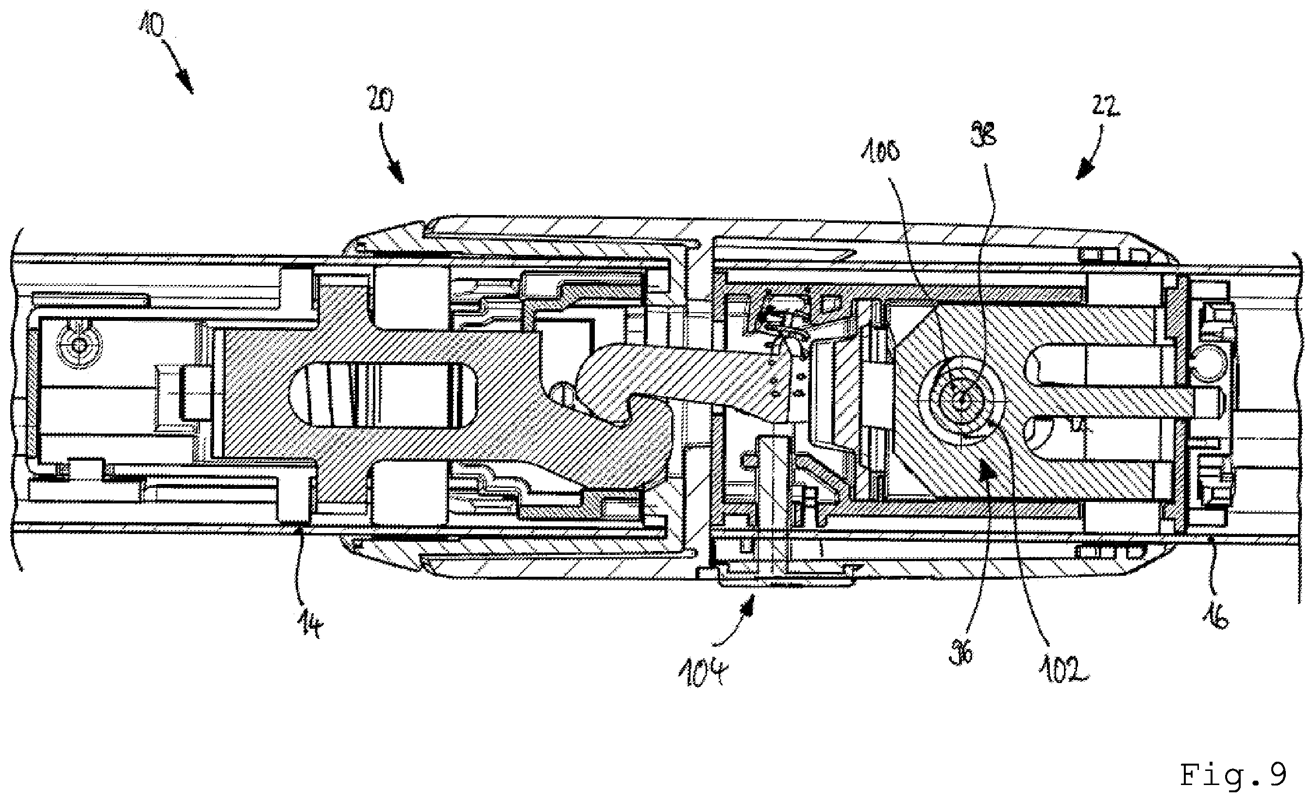 Patent US12576503 Figure 9 – Connection assembly for a hand-guided machine tool and hand-guided machine tool