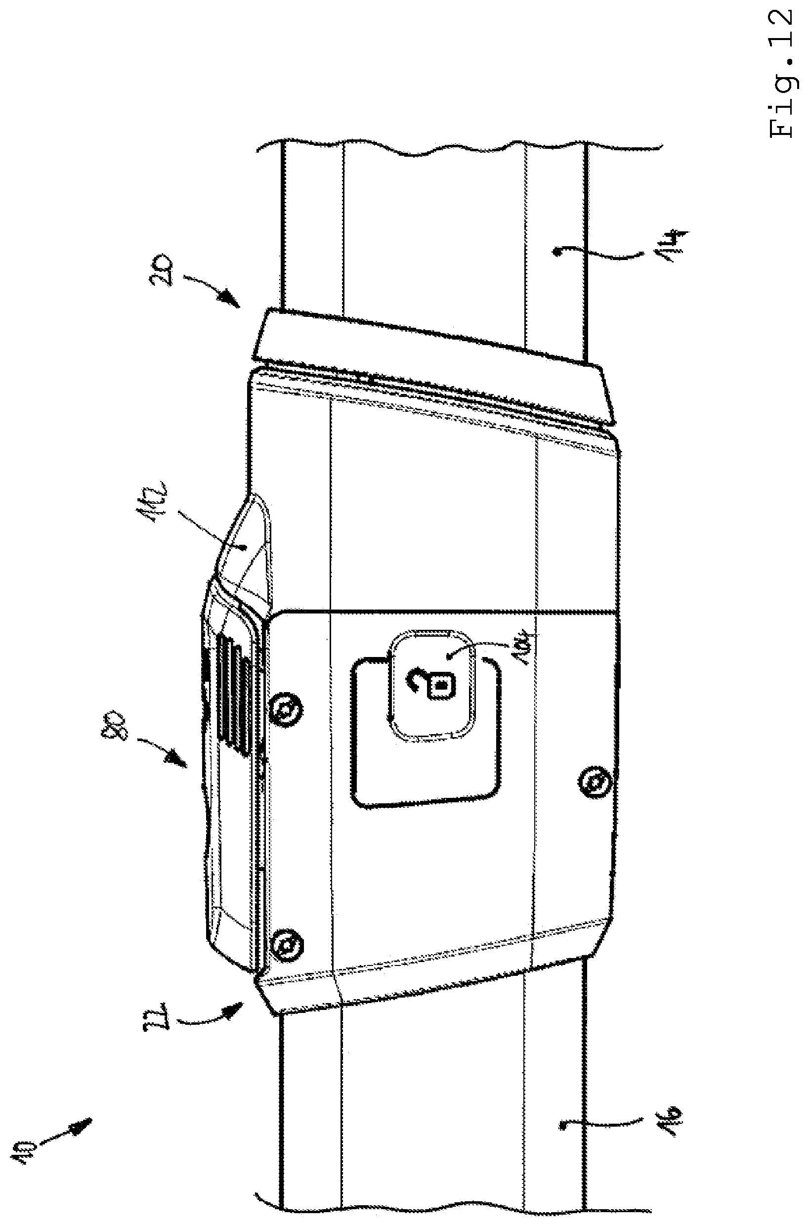 Patent US12576503 Figure 12 – Connection assembly for a hand-guided machine tool and hand-guided machine tool