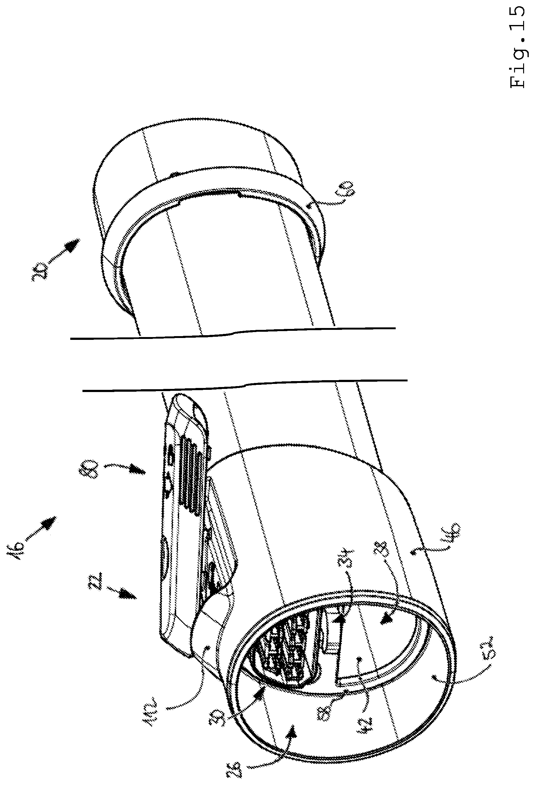 Patent US12576503 Figure 15 – Connection assembly for a hand-guided machine tool and hand-guided machine tool