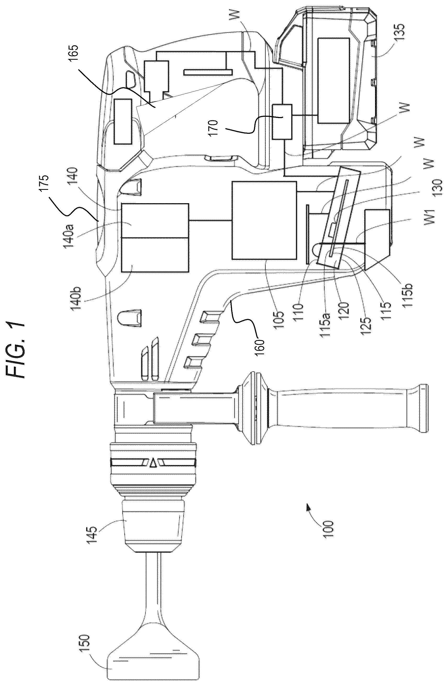 Patent US12576506 Figure 1 – Power tool including loss of control mitigation