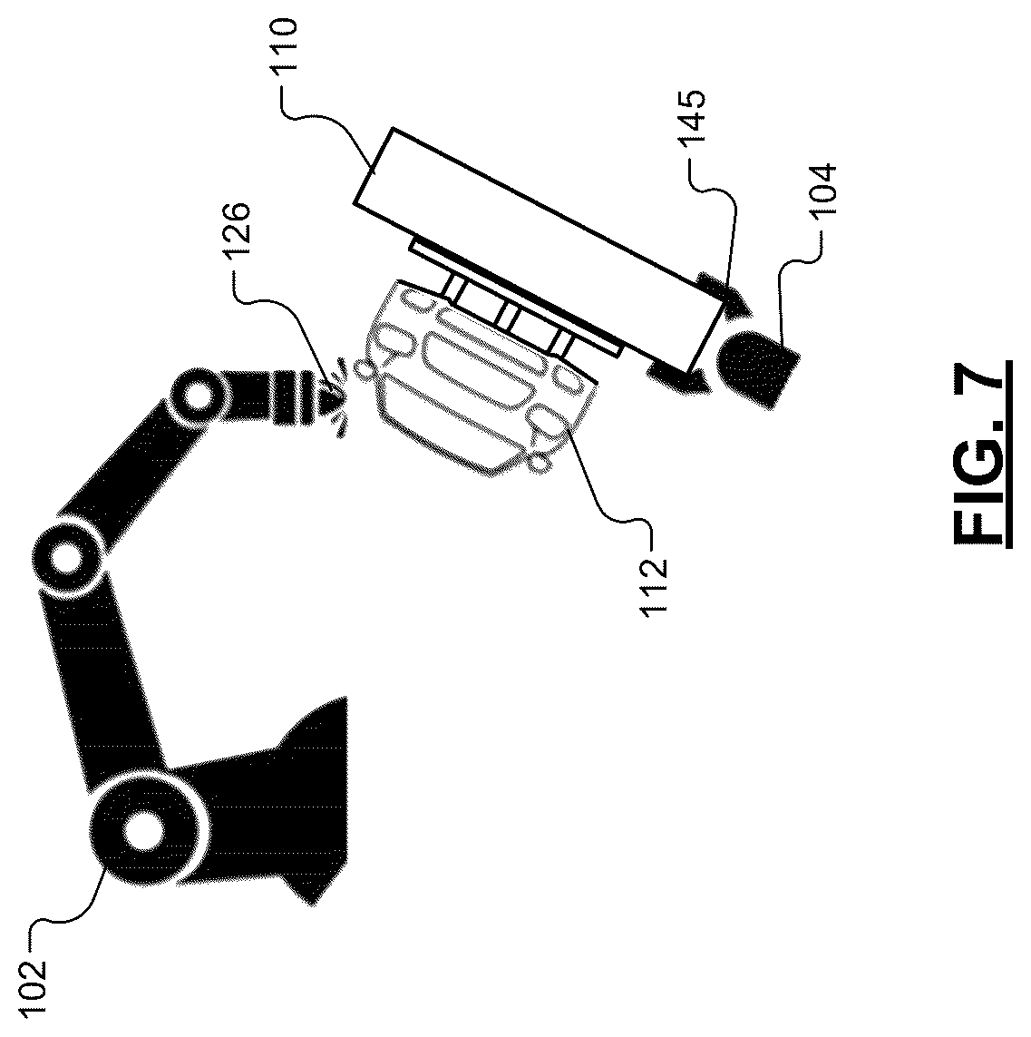 Patent US12576511 Figure 5 – Overspray-free robotic paint system including fixture lifting, positioning, and orienting robots