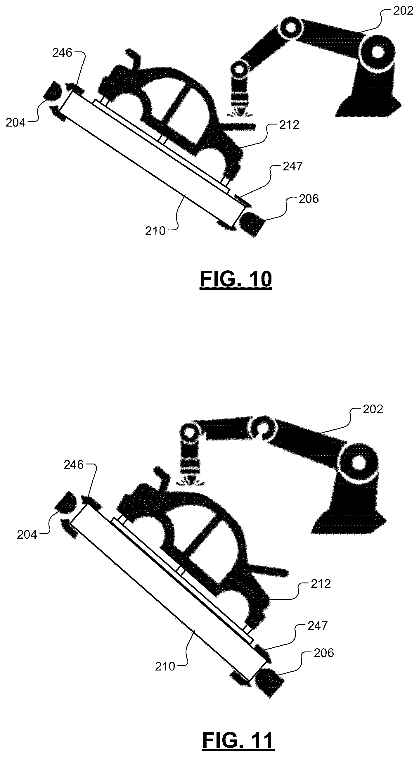 Patent US12576511 Figure 7 – Overspray-free robotic paint system including fixture lifting, positioning, and orienting robots