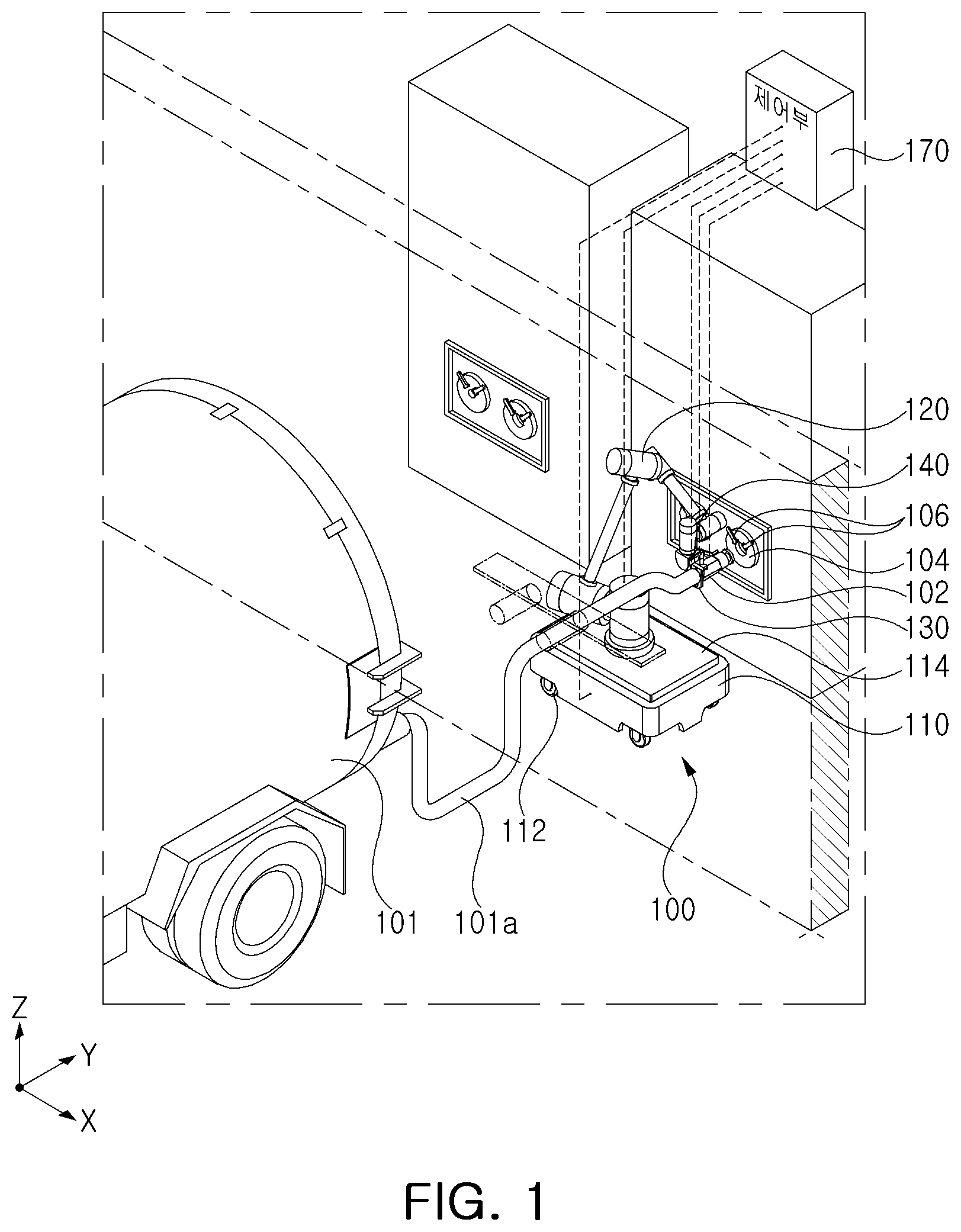 Patent US12576535 Figure 1 – Apparatus for automatically fastening chemical coupler