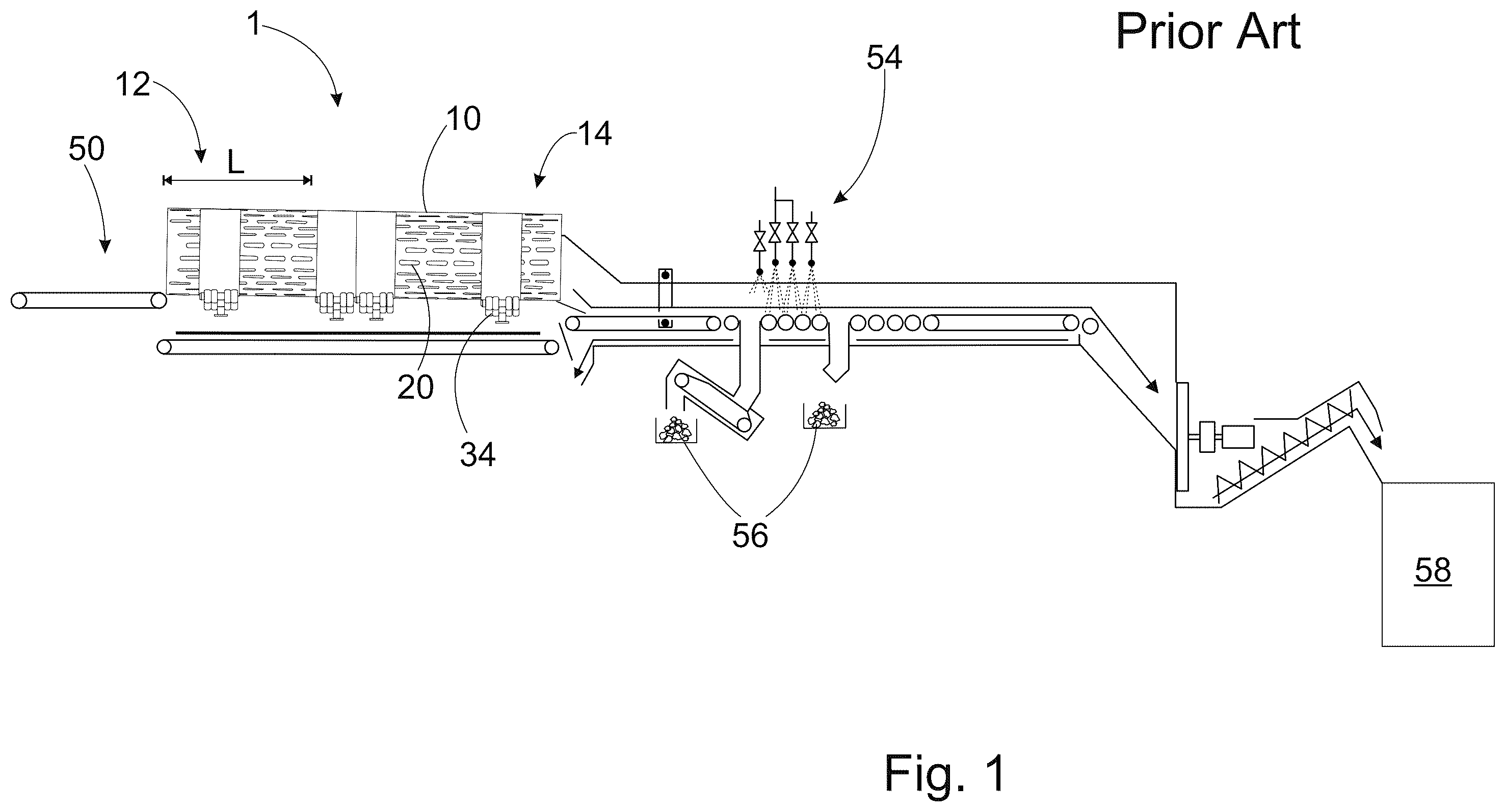 Patent US12576552 Figure 1 – Debarking drum, method and system for debarking of wood