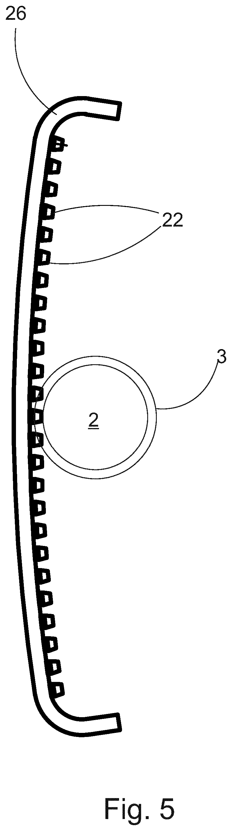 Patent US12576552 Figure 5 – Debarking drum, method and system for debarking of wood
