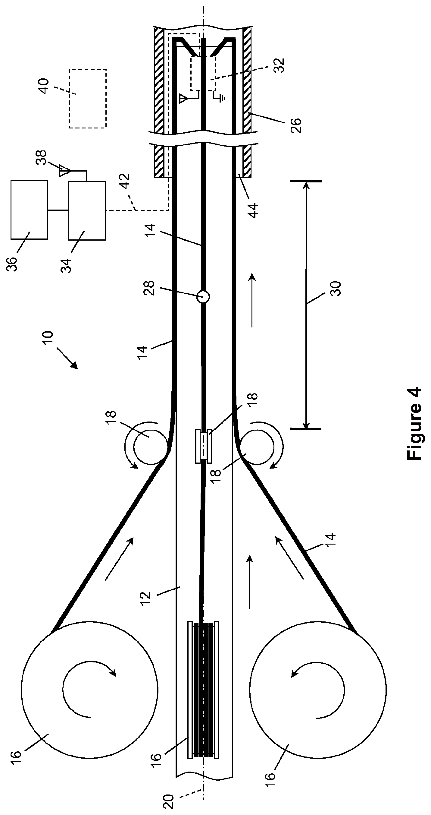 Patent US12576603 Figure 4 – Monitoring cable integrity during pipeline manufacture
